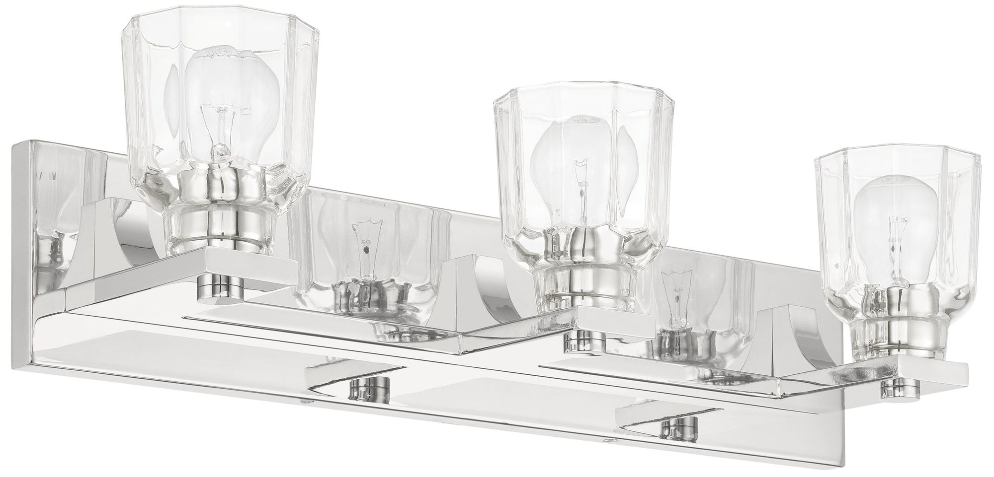 Image 3 Thesis Dryden 24" Polished Nickel Vanity Light w/ Clear Ribbed Glass Shades more views