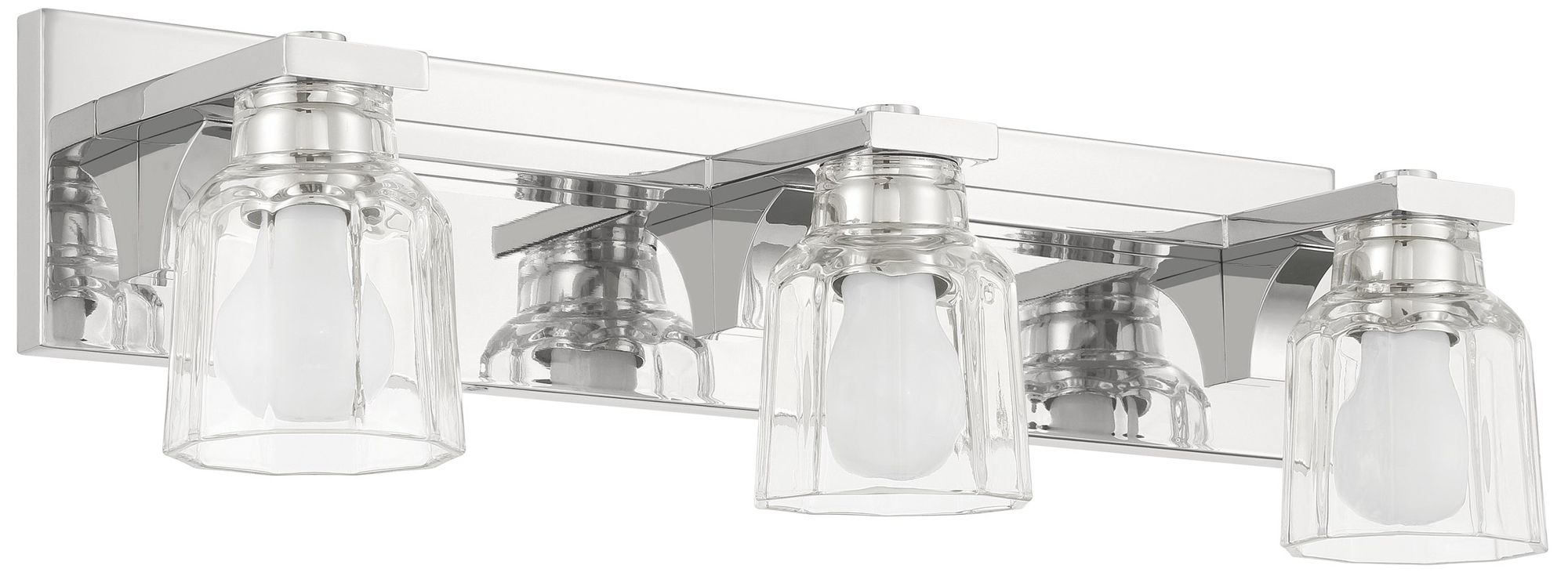 Image 4 Thesis Dryden 24" Polished Nickel Vanity Light w/ Clear Ribbed Glass Shades more views