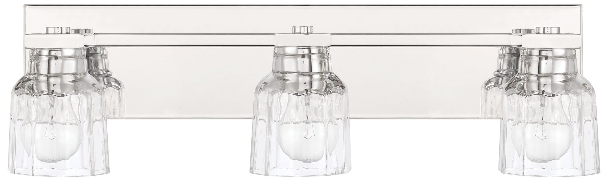 Image 5 Thesis Dryden 24" Polished Nickel Vanity Light w/ Clear Ribbed Glass Shades more views
