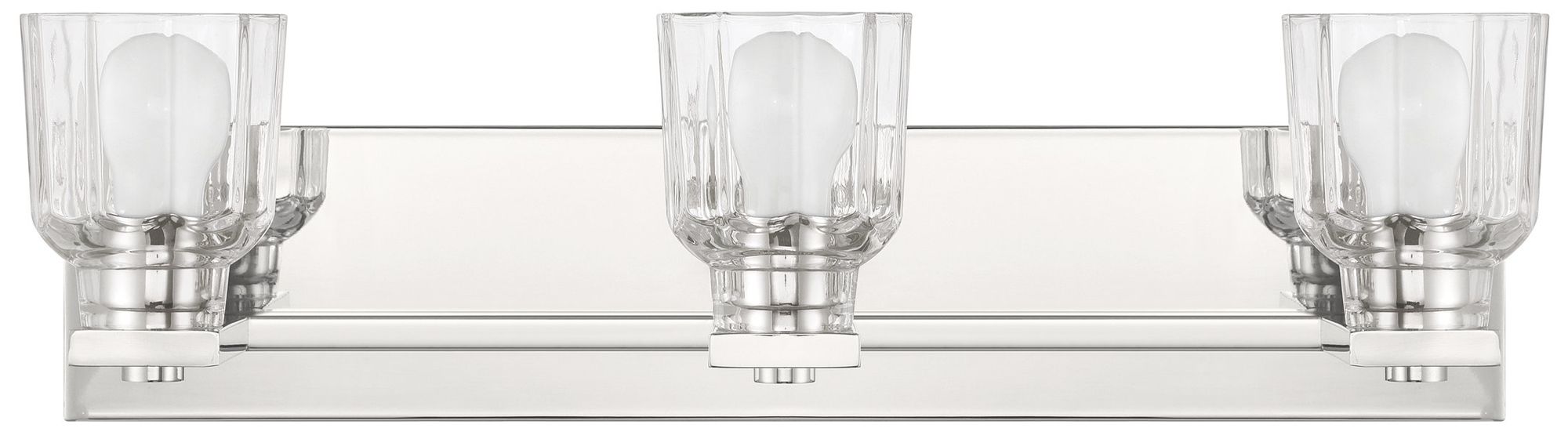 Image 6 Thesis Dryden 24" Polished Nickel Vanity Light w/ Clear Ribbed Glass Shades more views