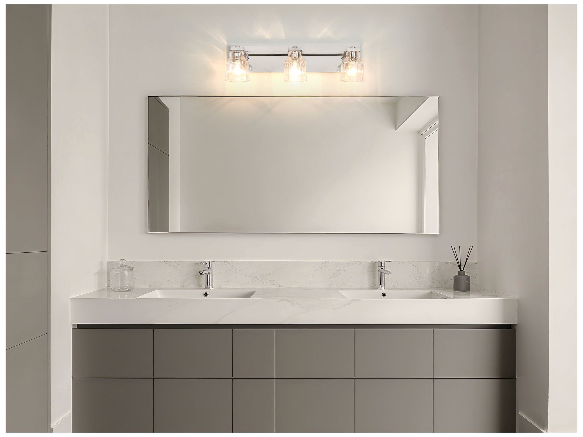 Thesis Dryden 24" Polished Nickel Vanity Light w/ Clear Ribbed Glass Shades