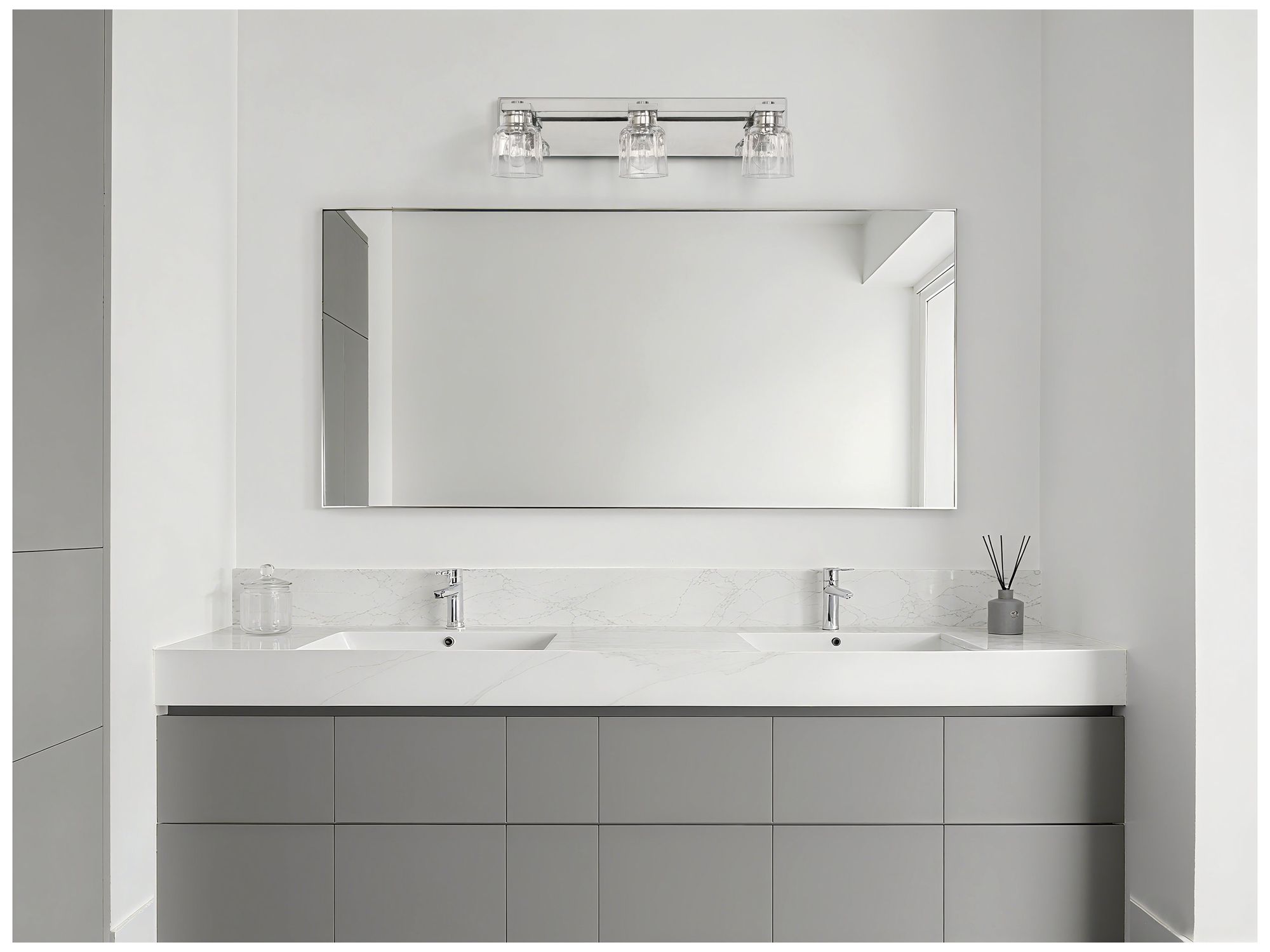 Thesis Dryden 24" Polished Nickel Vanity Light w/ Clear Ribbed Glass Shades
