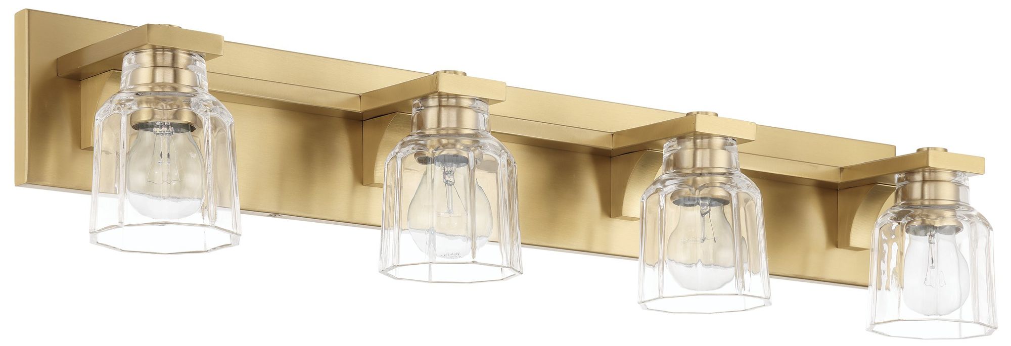 Thesis Dryden 32" Champagne Gold Vanity Light - Clear Ribbed Glass Shades