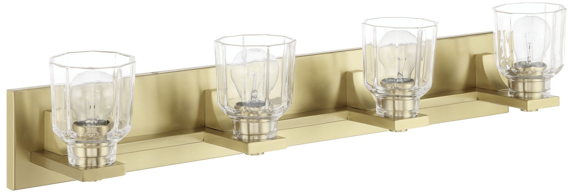 Image 3 Thesis Dryden 32" Champagne Gold Vanity Light - Clear Ribbed Glass Shades more views