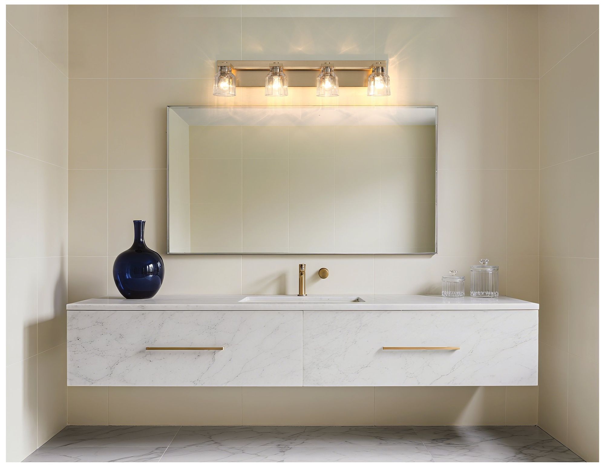 Image 7 Thesis Dryden 32" Champagne Gold Vanity Light - Clear Ribbed Glass Shades more views