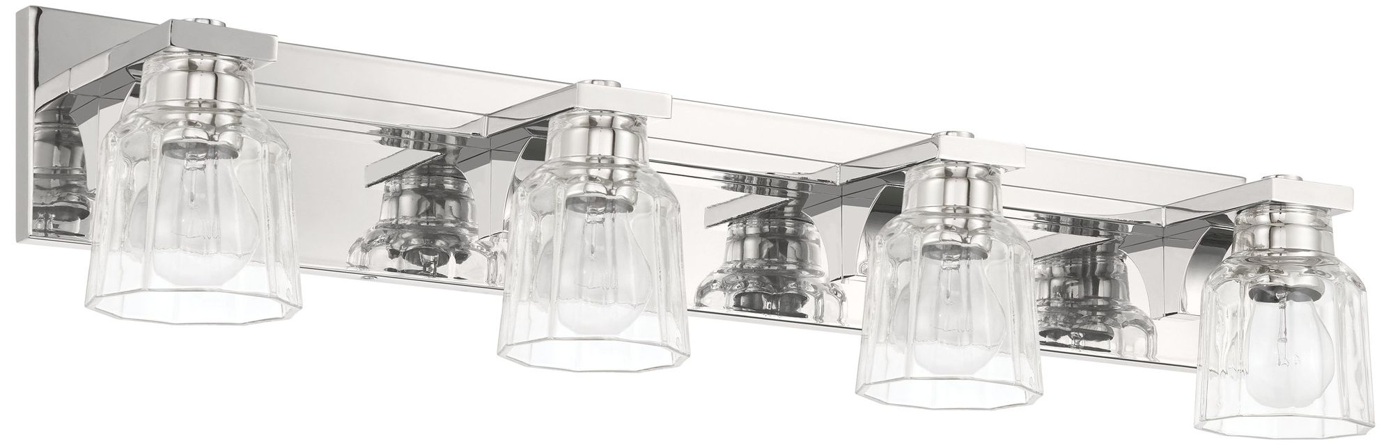 Thesis Dryden 32" Polished Nickel Vanity Light - Clear Ribbed Glass Shades