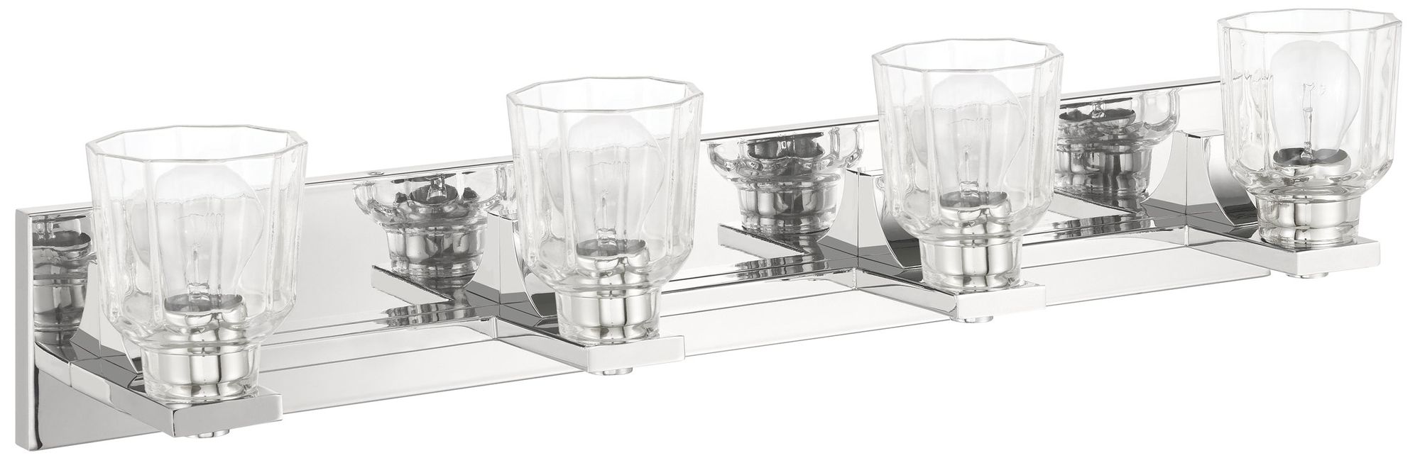 Image 3 Thesis Dryden 32" Polished Nickel Vanity Light - Clear Ribbed Glass Shades more views