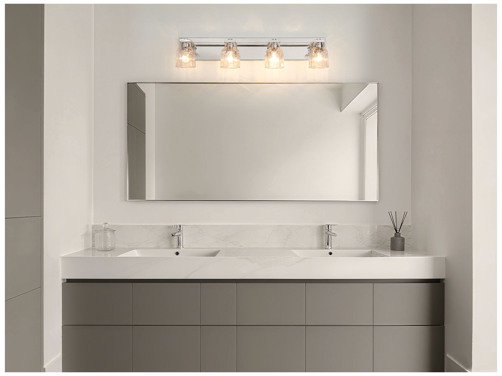 Image 7 Thesis Dryden 32" Polished Nickel Vanity Light - Clear Ribbed Glass Shades more views
