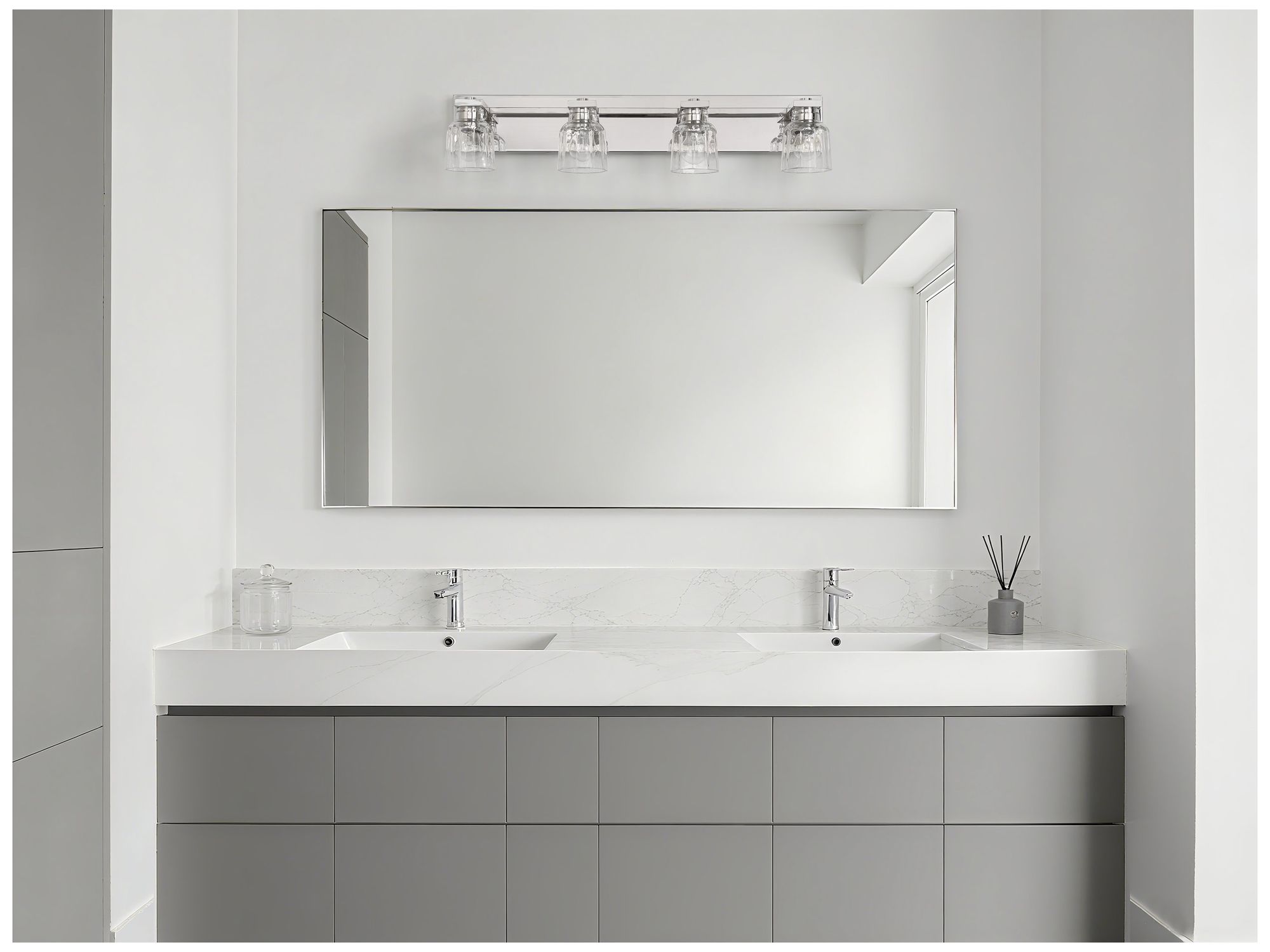 Thesis Dryden 32" Polished Nickel Vanity Light - Clear Ribbed Glass Shades