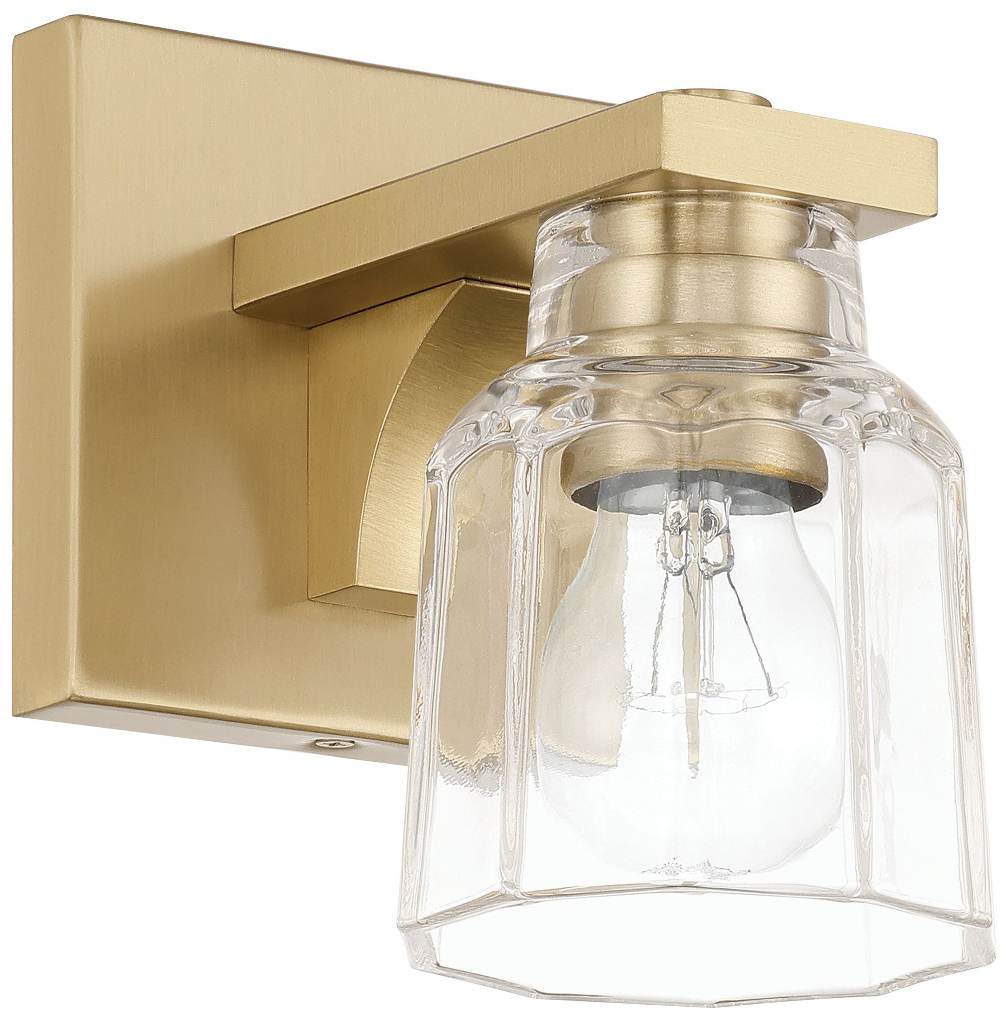 Thesis Dryden 5" Champagne Gold Vanity Light w/ Clear Ribbed Glass Shade