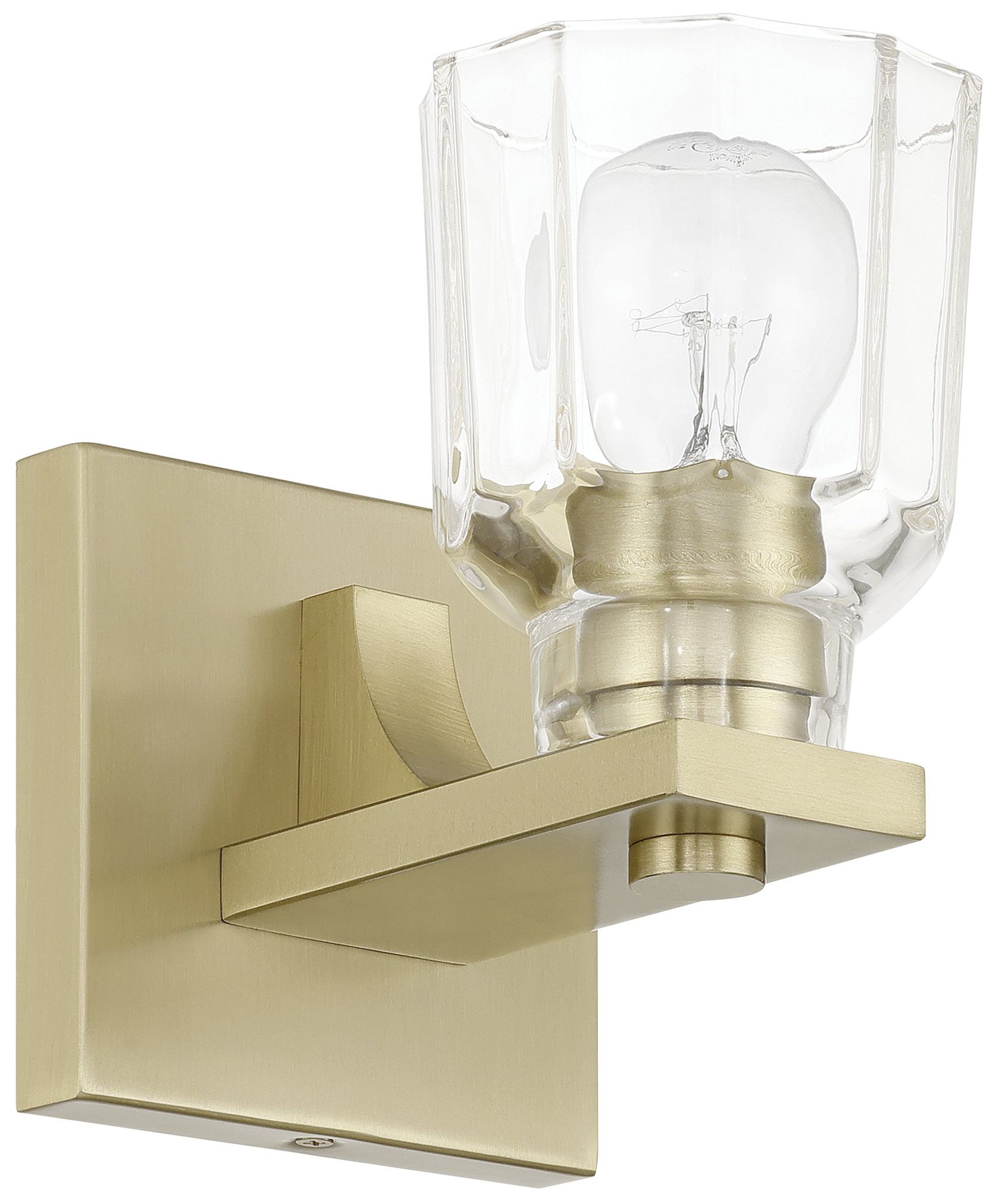 Image 3 Thesis Dryden 5" Champagne Gold Vanity Light w/ Clear Ribbed Glass Shade more views