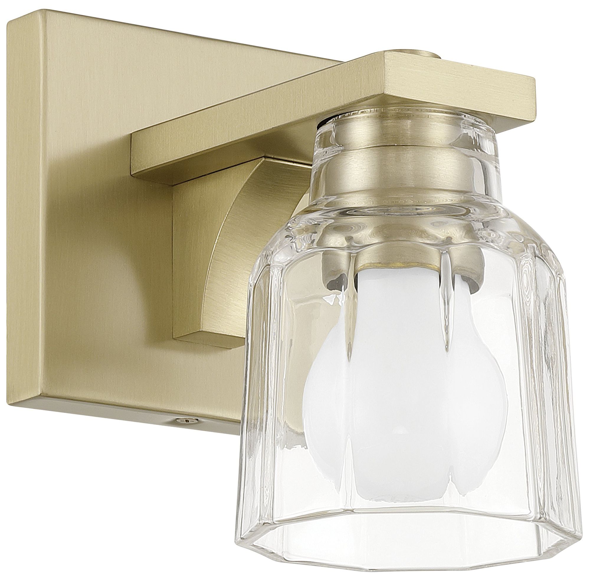 Image 4 Thesis Dryden 5" Champagne Gold Vanity Light w/ Clear Ribbed Glass Shade more views