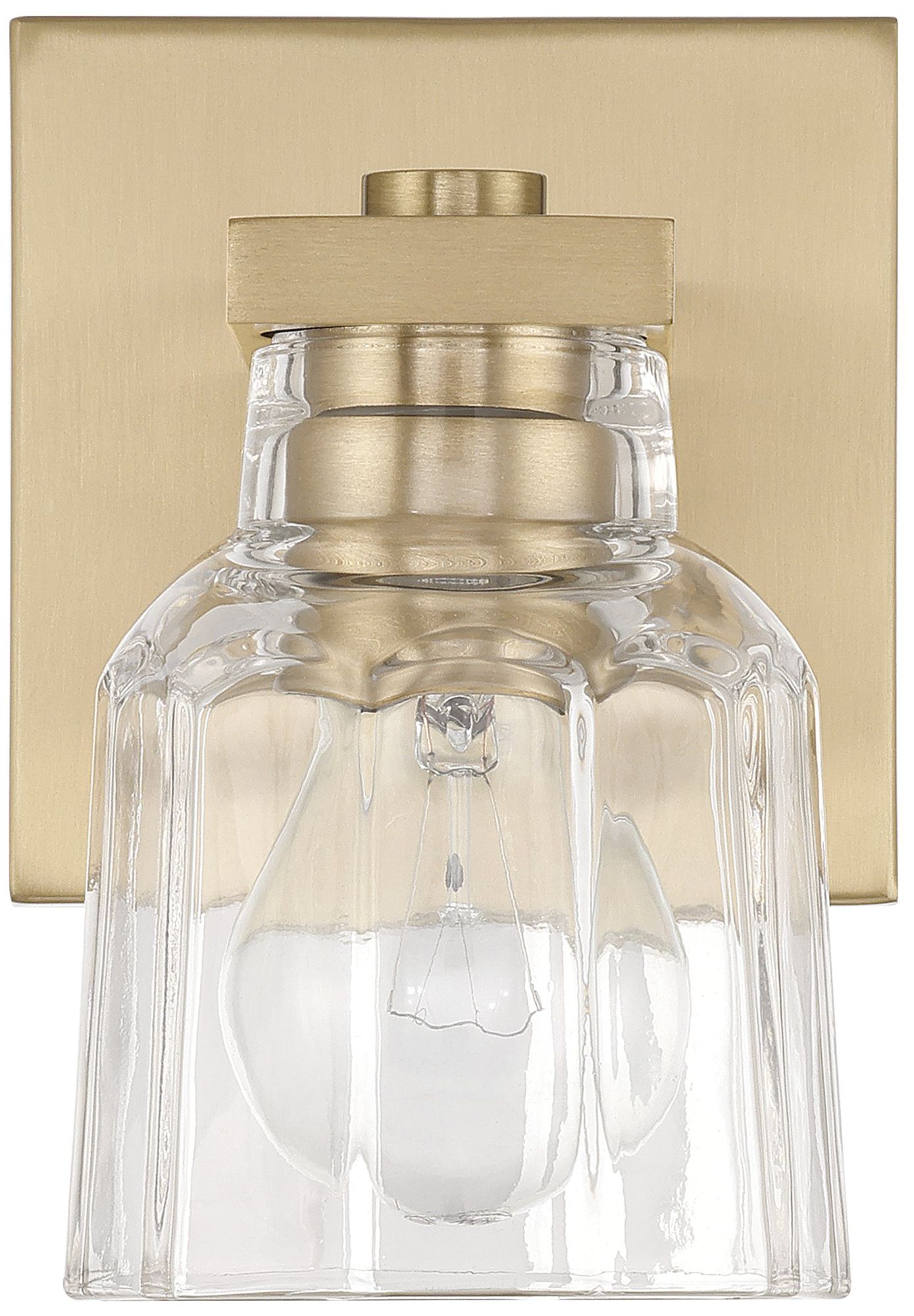 Image 5 Thesis Dryden 5" Champagne Gold Vanity Light w/ Clear Ribbed Glass Shade more views