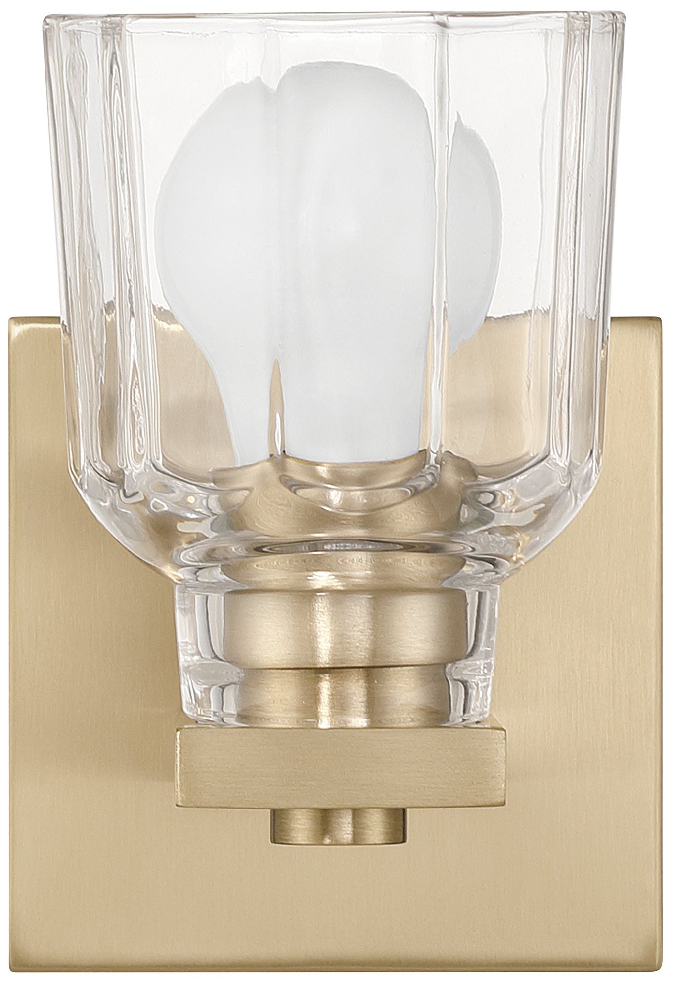 Image 6 Thesis Dryden 5" Champagne Gold Vanity Light w/ Clear Ribbed Glass Shade more views