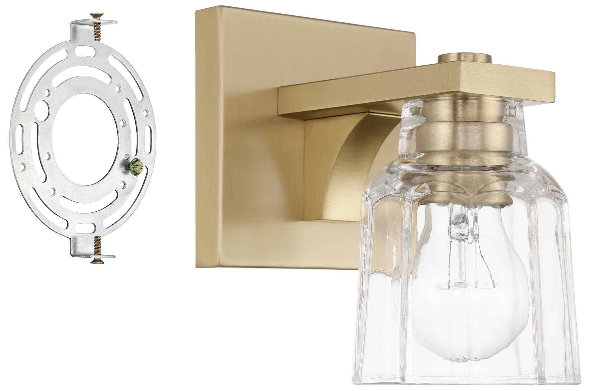 Image 7 Thesis Dryden 5" Champagne Gold Vanity Light w/ Clear Ribbed Glass Shade more views