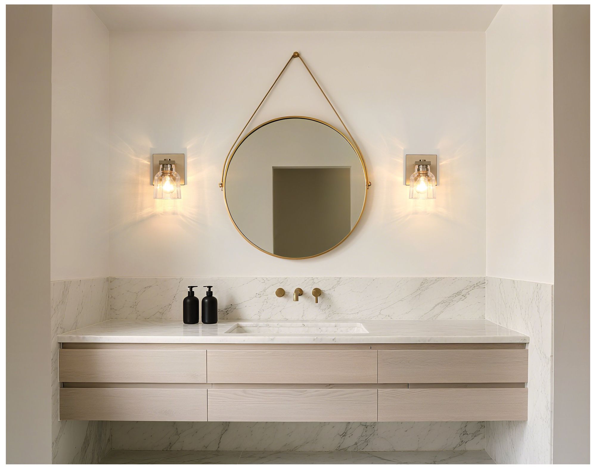 Thesis Dryden 5" Champagne Gold Vanity Light w/ Clear Ribbed Glass Shade