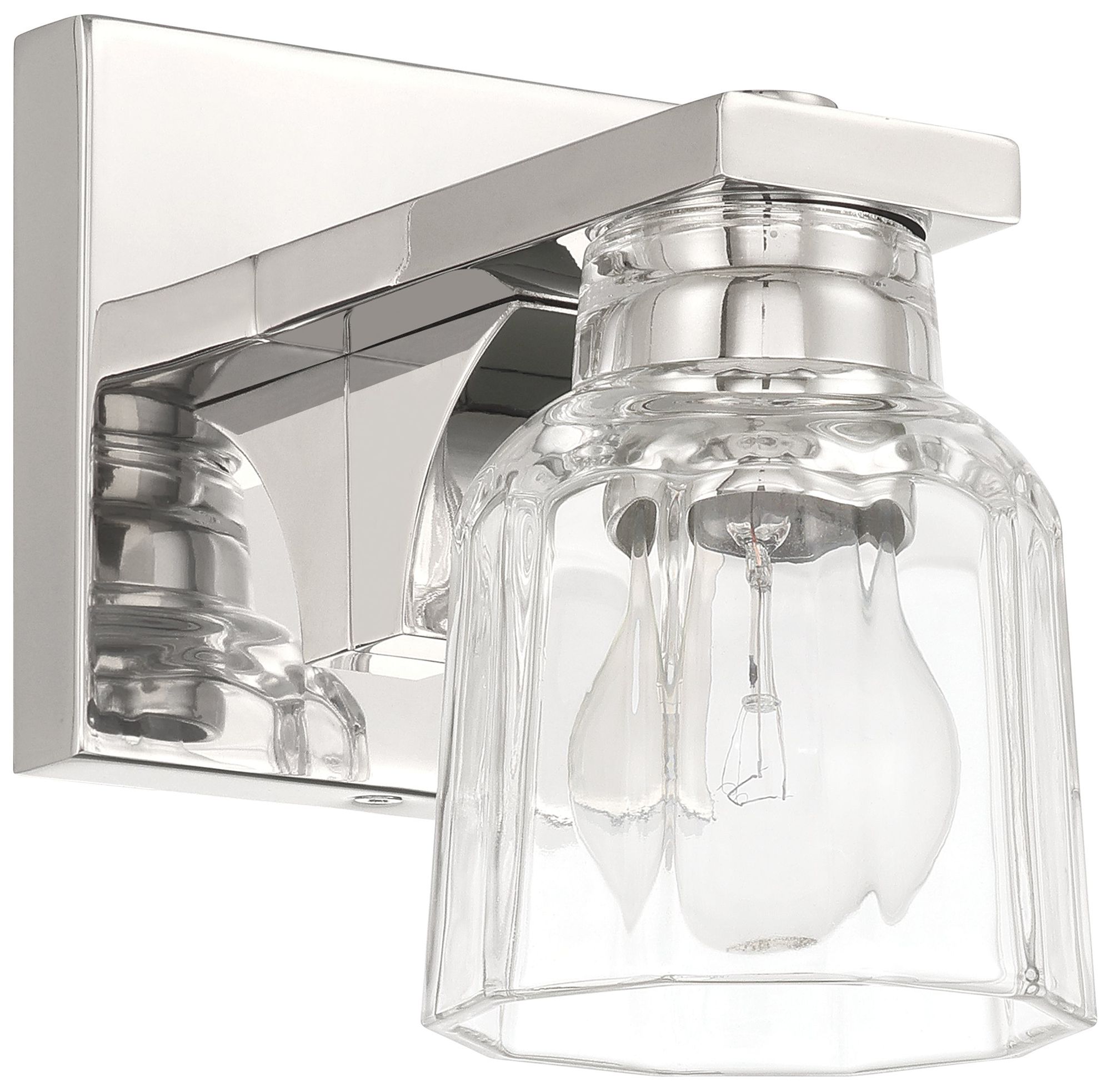 Thesis Dryden 5-inch Polished Nickel Vanity Light, Clear Ribbed Glass Shade