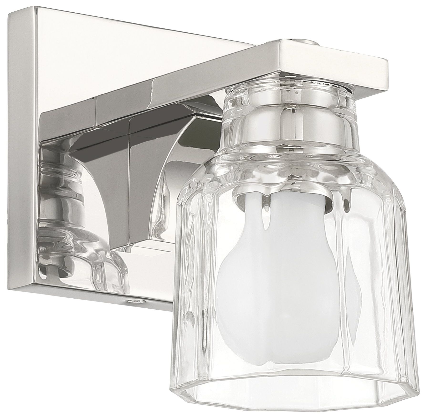 Image 4 Thesis Dryden 5-inch Polished Nickel Vanity Light, Clear Ribbed Glass Shade more views