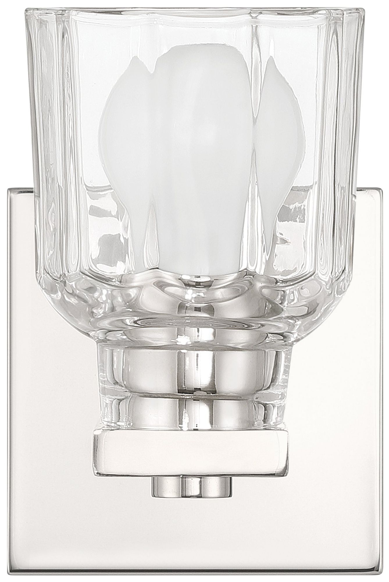 Image 6 Thesis Dryden 5-inch Polished Nickel Vanity Light, Clear Ribbed Glass Shade more views
