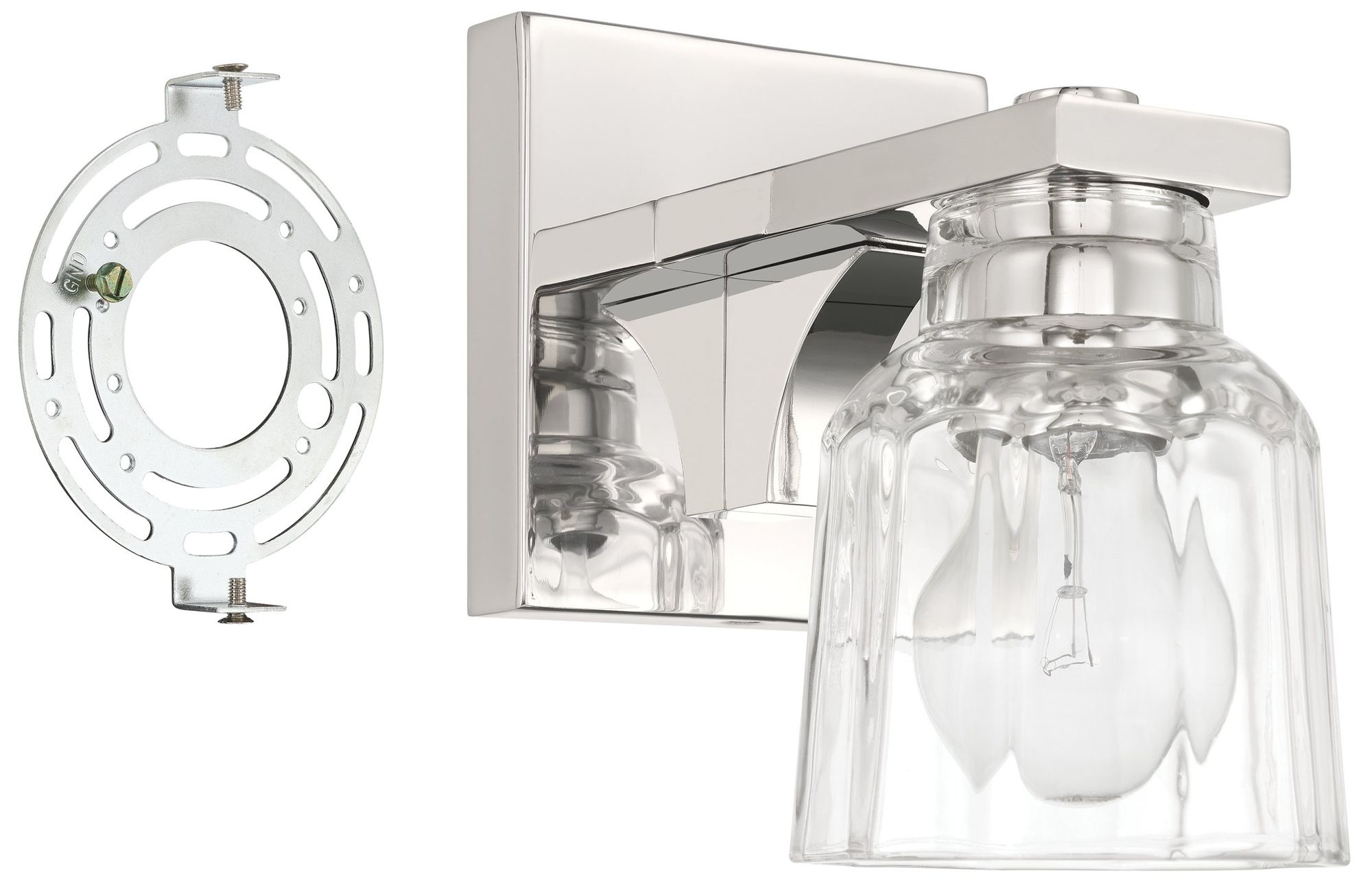 Image 7 Thesis Dryden 5-inch Polished Nickel Vanity Light, Clear Ribbed Glass Shade more views