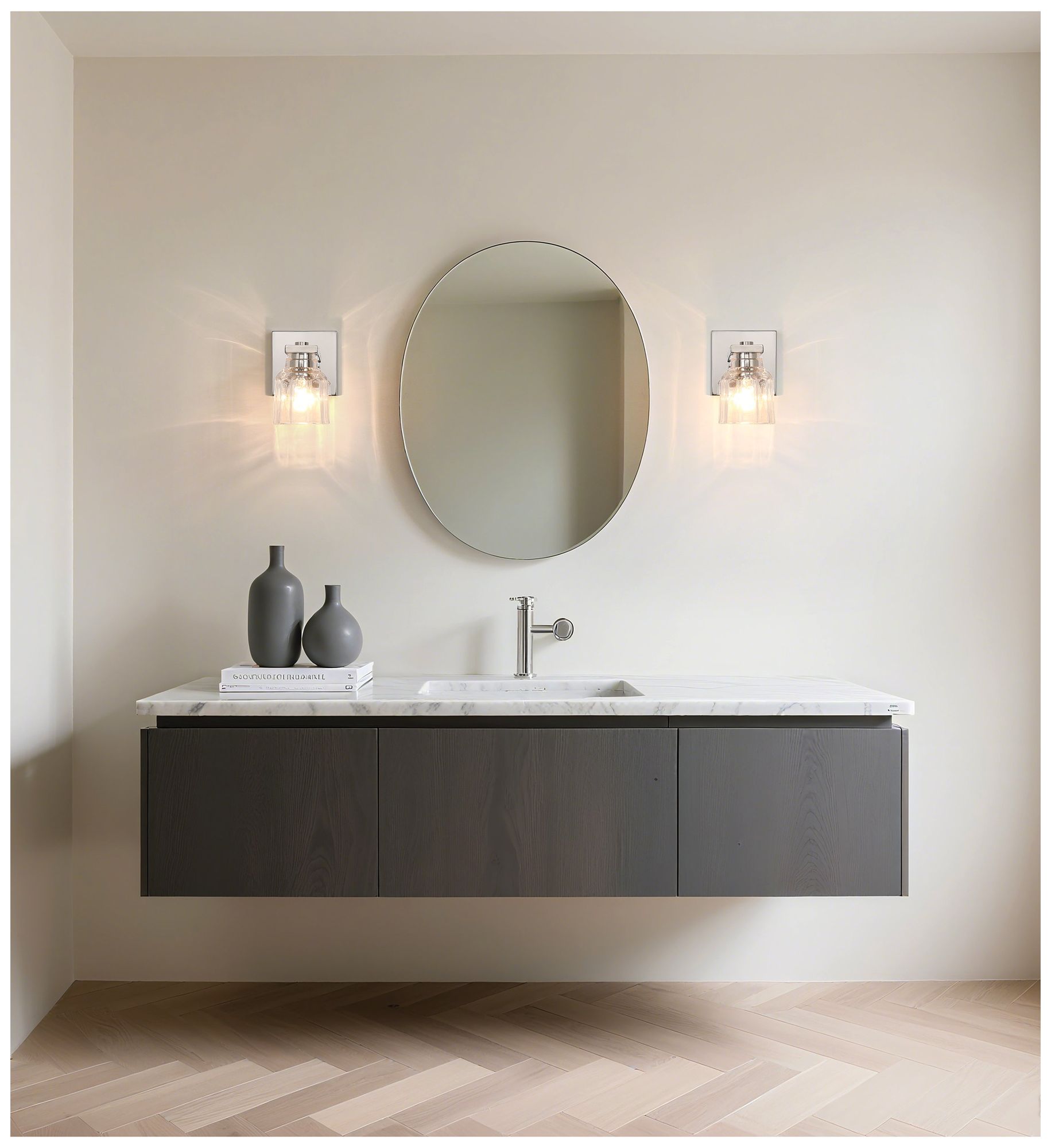 Thesis Dryden 5-inch Polished Nickel Vanity Light, Clear Ribbed Glass Shade
