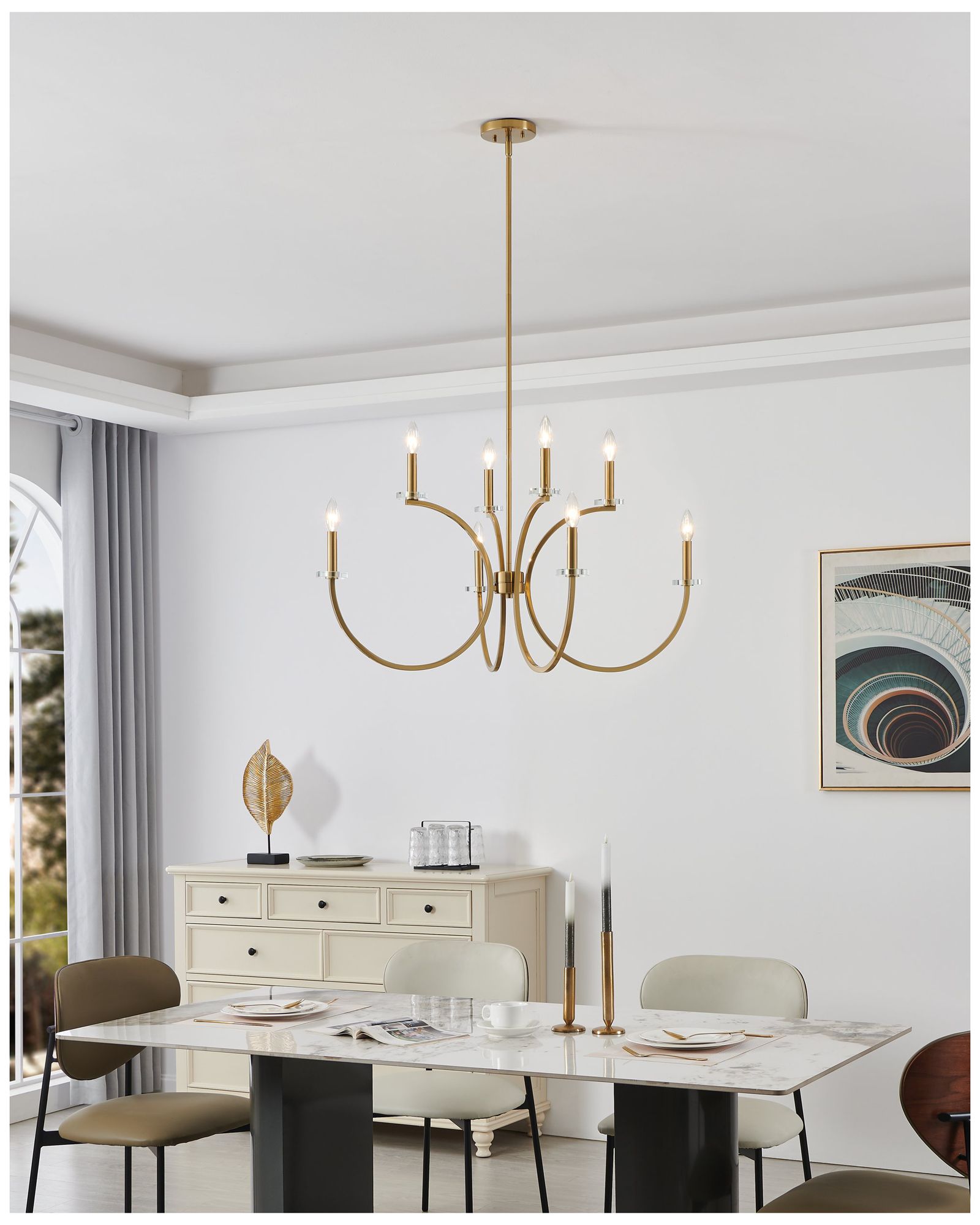 Thesis Florian 36" 8 Light Brushed Gold and Clear Glass Chandelier