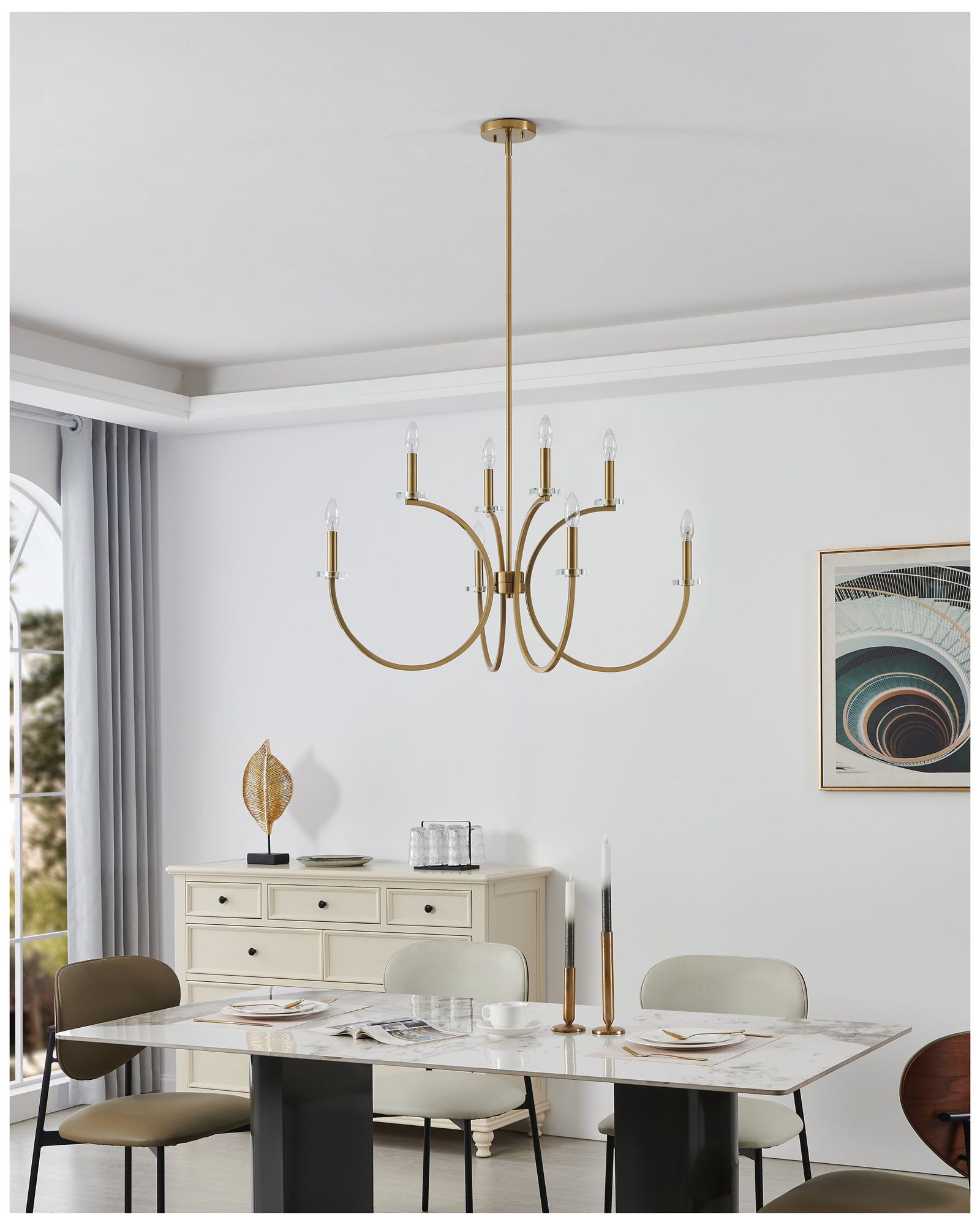 Thesis Florian 36" 8 Light Brushed Gold and Clear Glass Chandelier