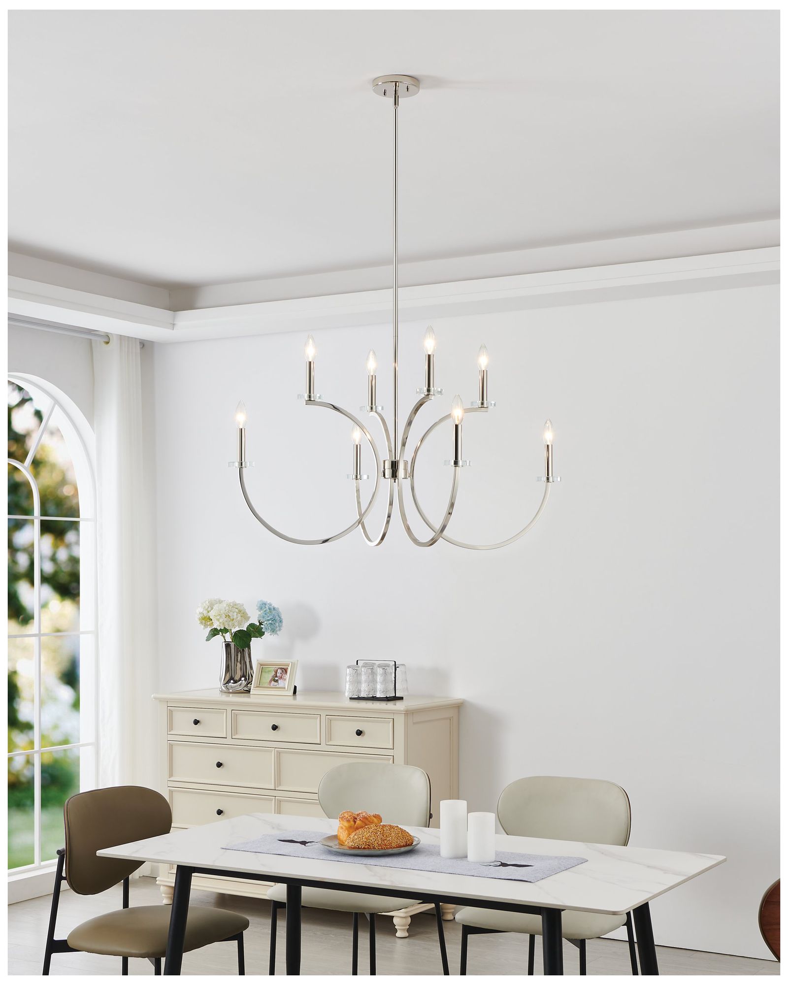 Thesis Florian 36" 8 Light Polished Nickel and Clear Glass Chandelier