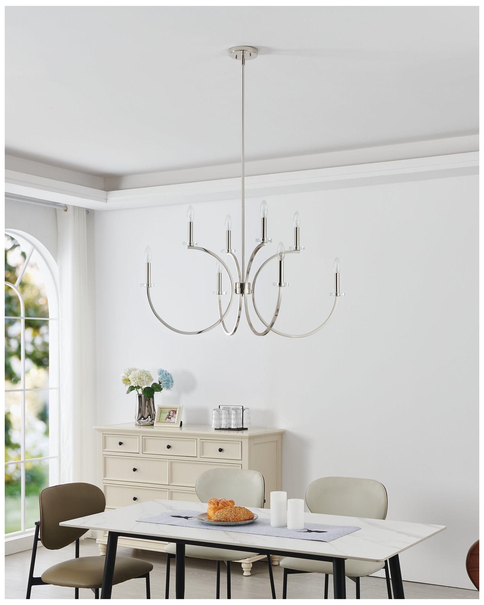 Thesis Florian 36" 8 Light Polished Nickel and Clear Glass Chandelier