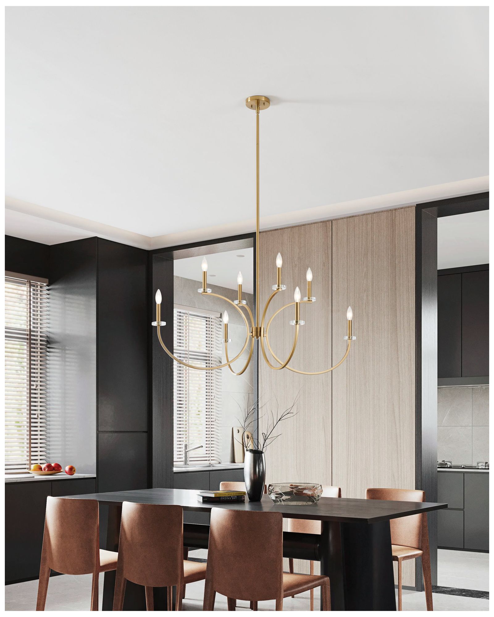 Thesis Florian 44" 8 Light Brushed Gold and Clear Glass Chandelier