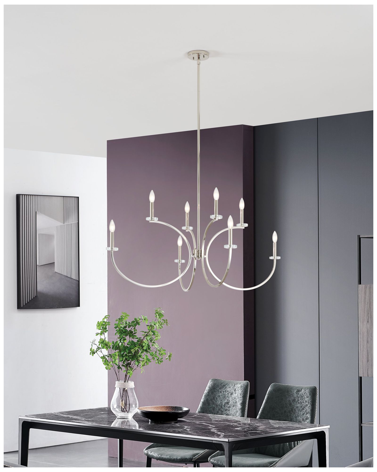 Thesis Florian 44" 8 Light Polished Nickel and Clear Glass Chandelier