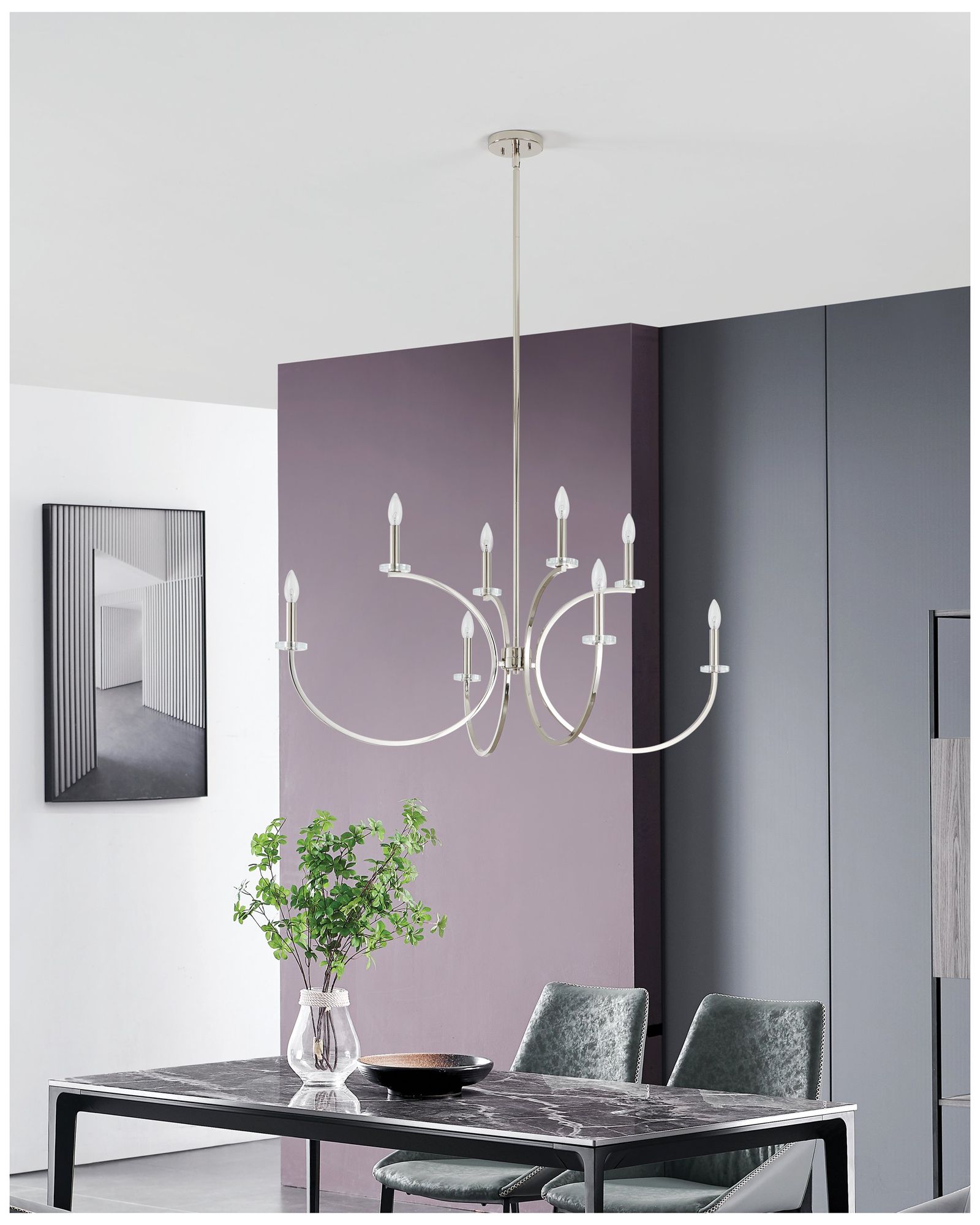 Thesis Florian 44" 8 Light Polished Nickel and Clear Glass Chandelier