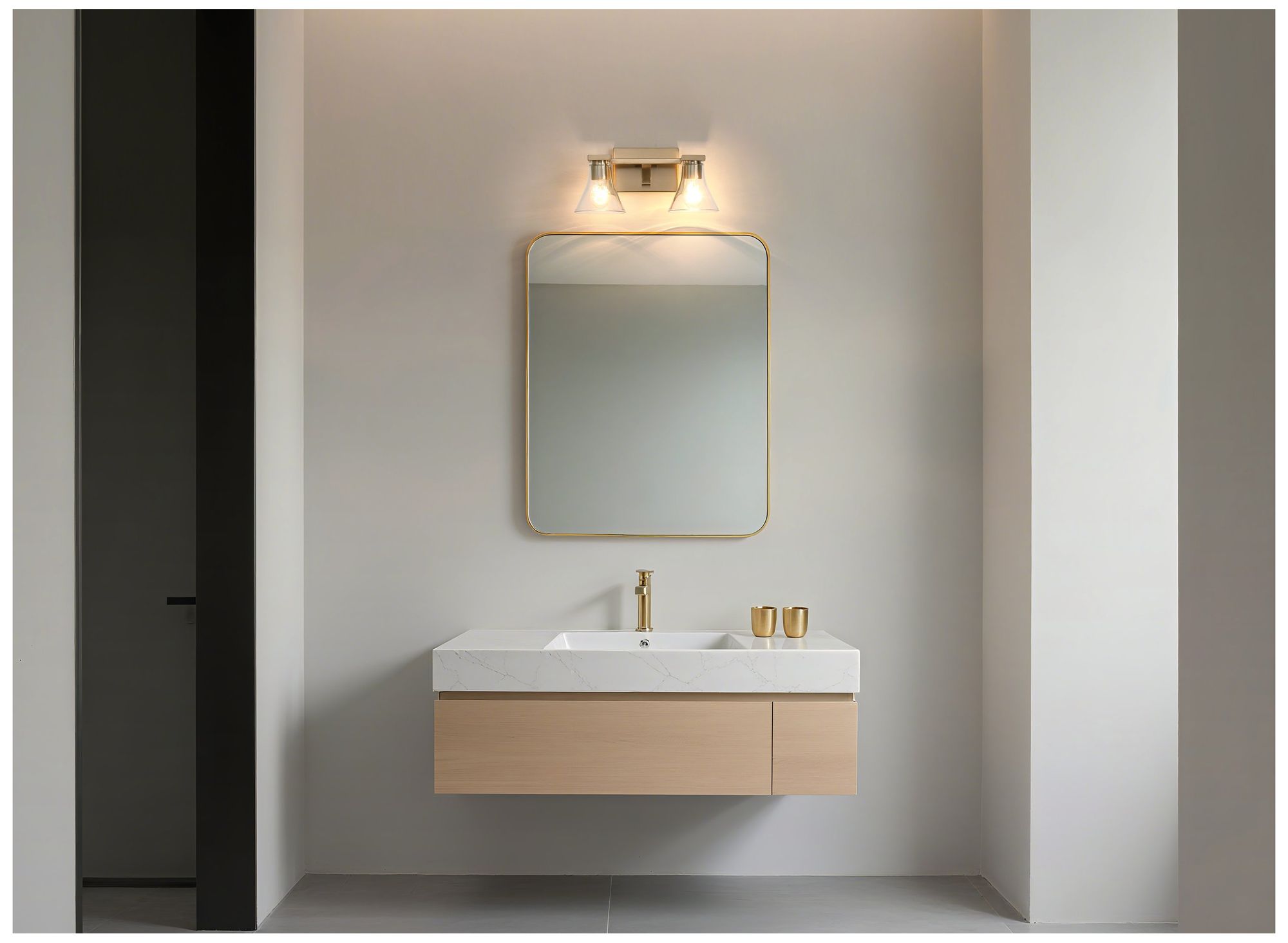 Thesis Gilford 14-inch Champagne Gold Vanity Light with Clear Glass Shades
