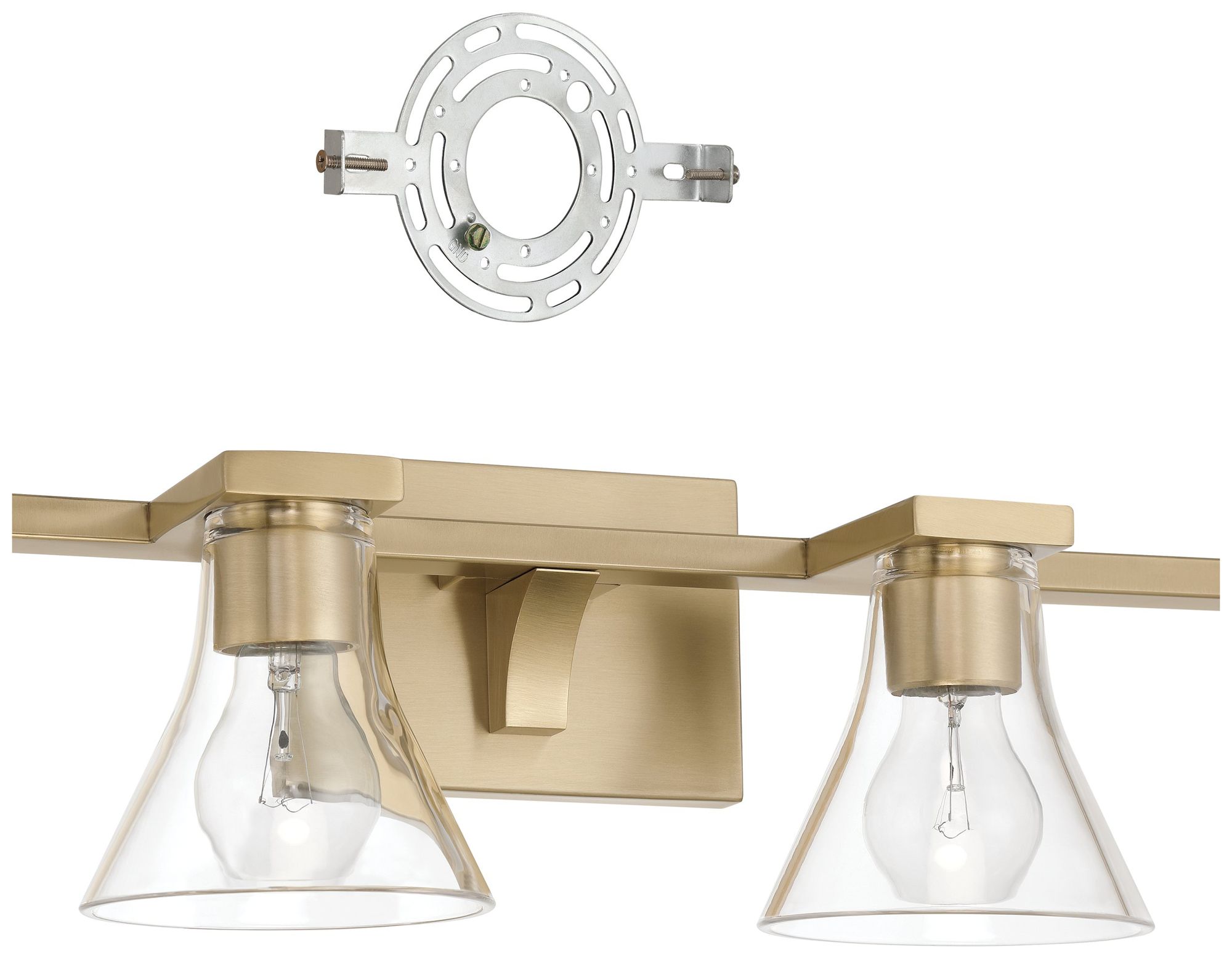 Image 7 Thesis Gilford 33-inch Champagne Gold Vanity Light with Clear Glass Shades more views