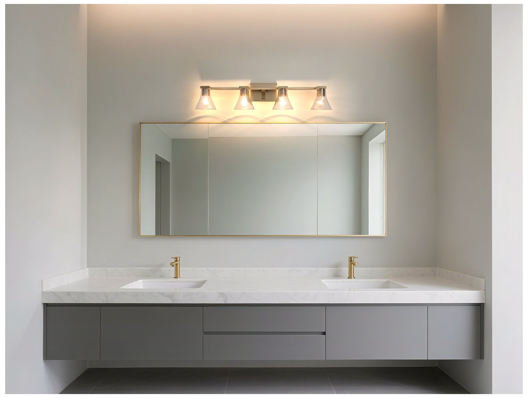 Thesis Gilford 33-inch Champagne Gold Vanity Light with Clear Glass Shades