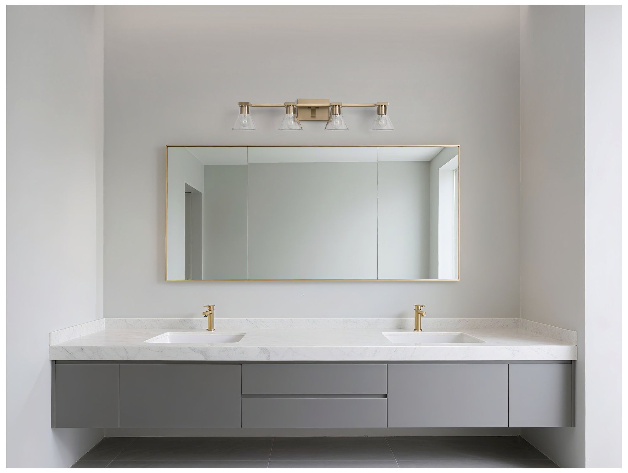 Thesis Gilford 33-inch Champagne Gold Vanity Light with Clear Glass Shades