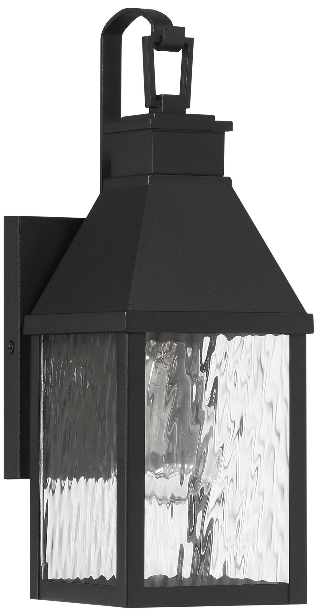 Thesis Glencrest 14" Textured Black Exterior Wall Sconce, Clear Water Glass