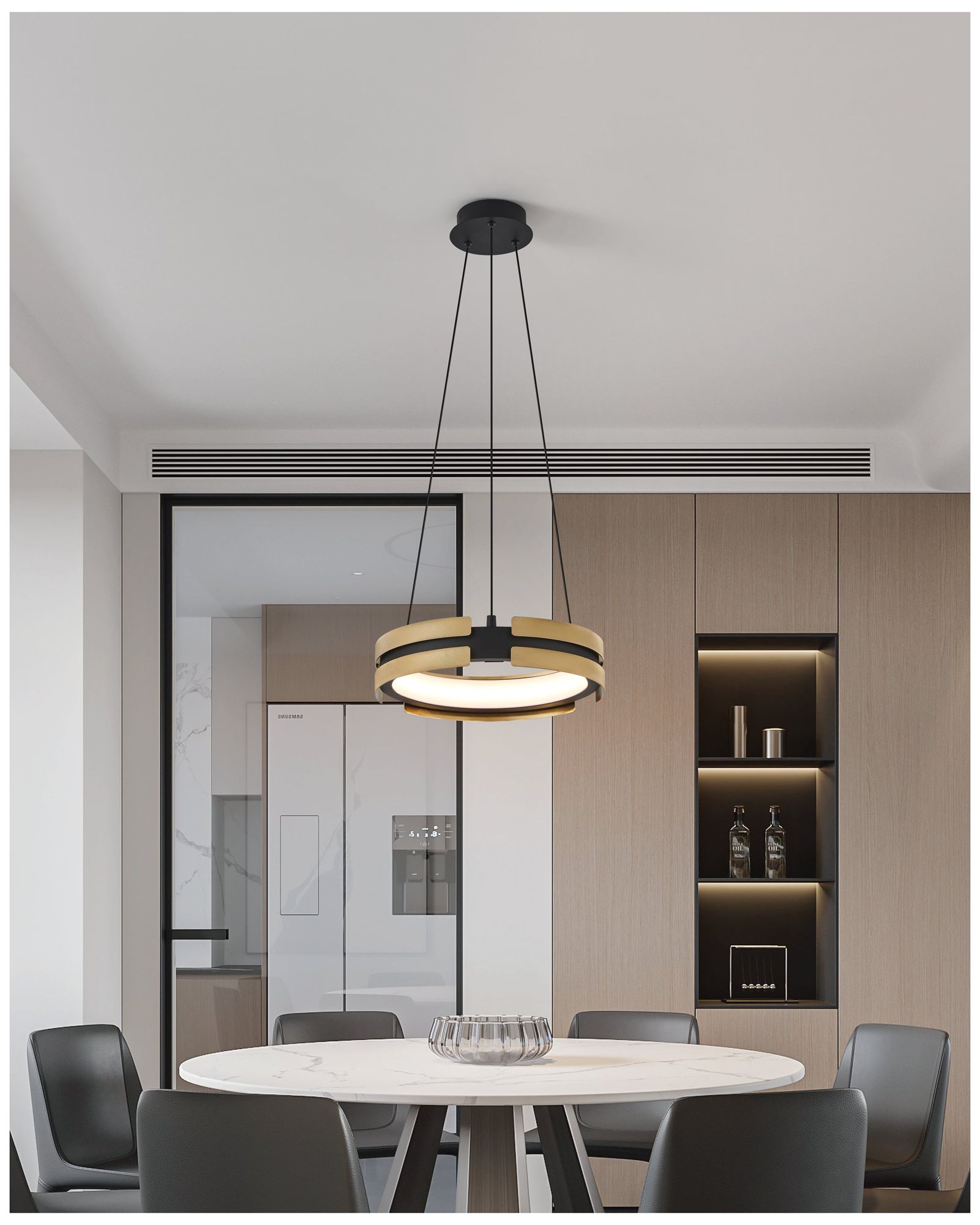 Thesis Grazia 15" Matte Black and Brushed Gold LED Convertible Pendant