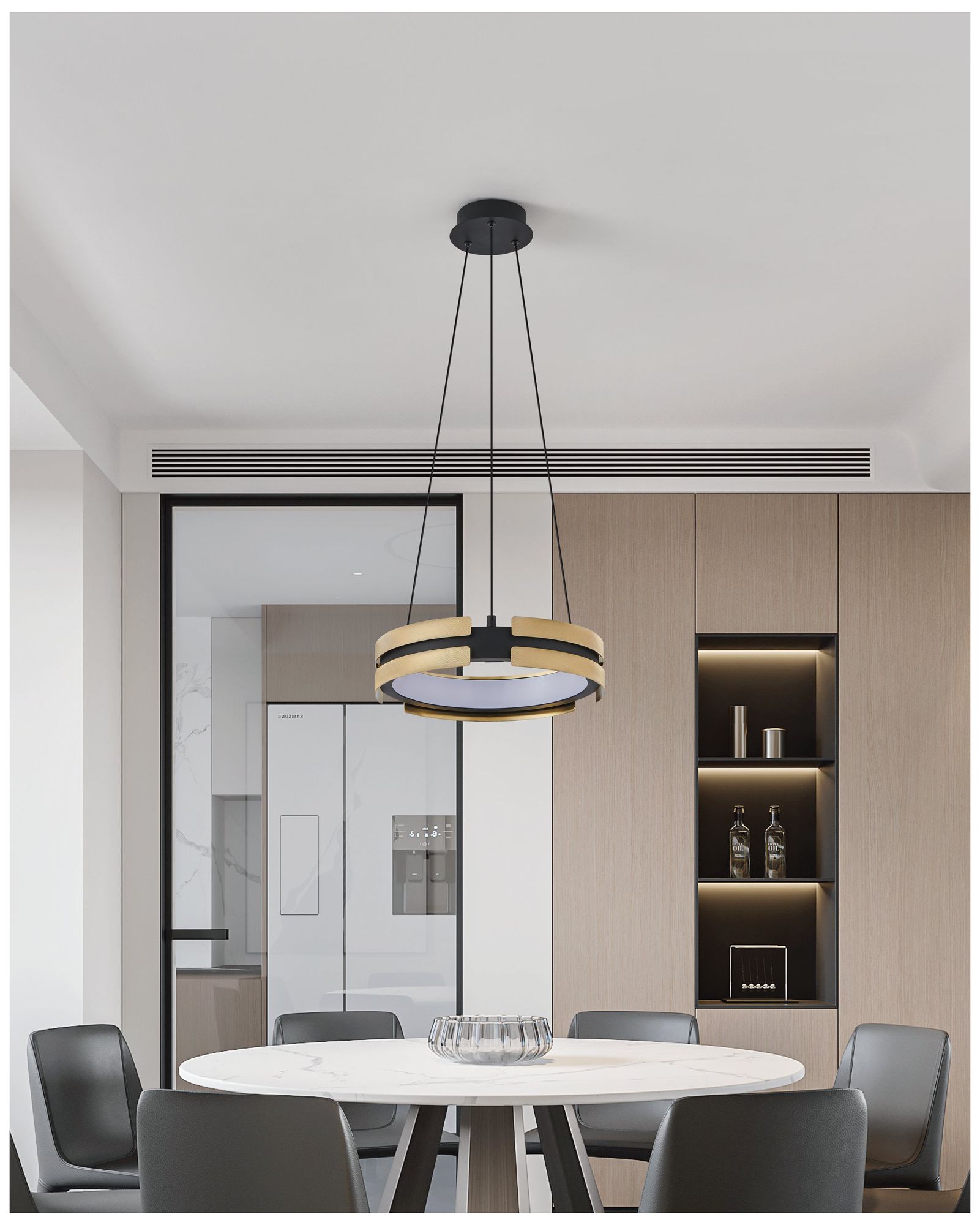 Thesis Grazia 15" Matte Black and Brushed Gold LED Convertible Pendant