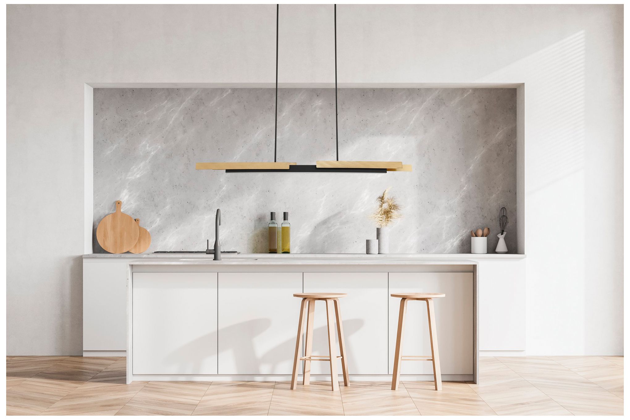 Image 7 Thesis Grazia 60" 2 Lt Matte Black and Brushed Gold LED Linear Chandelier more views