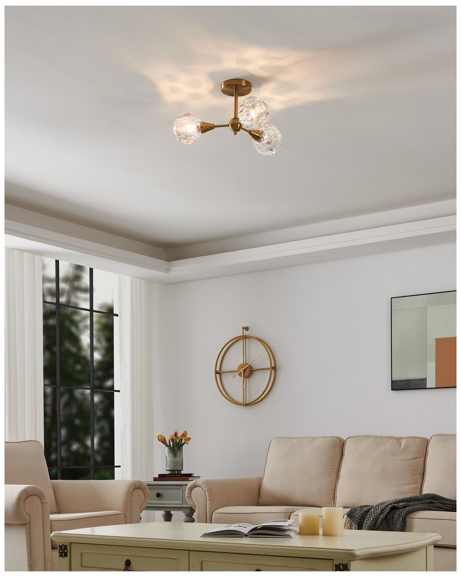 Image 6 Thesis Helena 20 in.Brushed Gold Semi-Flush Mount Ceiling Light more views