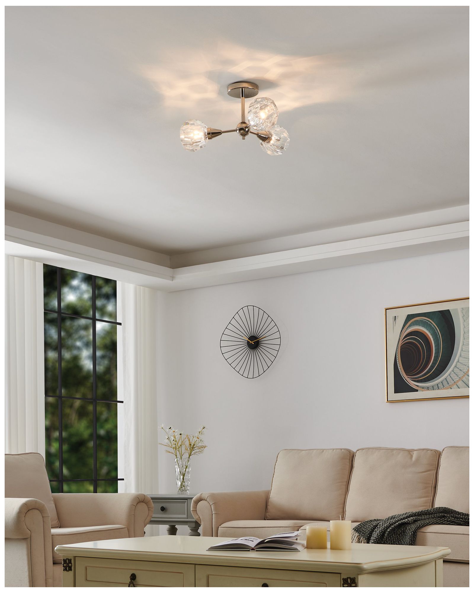 Image 6 Thesis Helena 20 inch 3 Light Polished Nickel Semi-Flush Mount Light more views