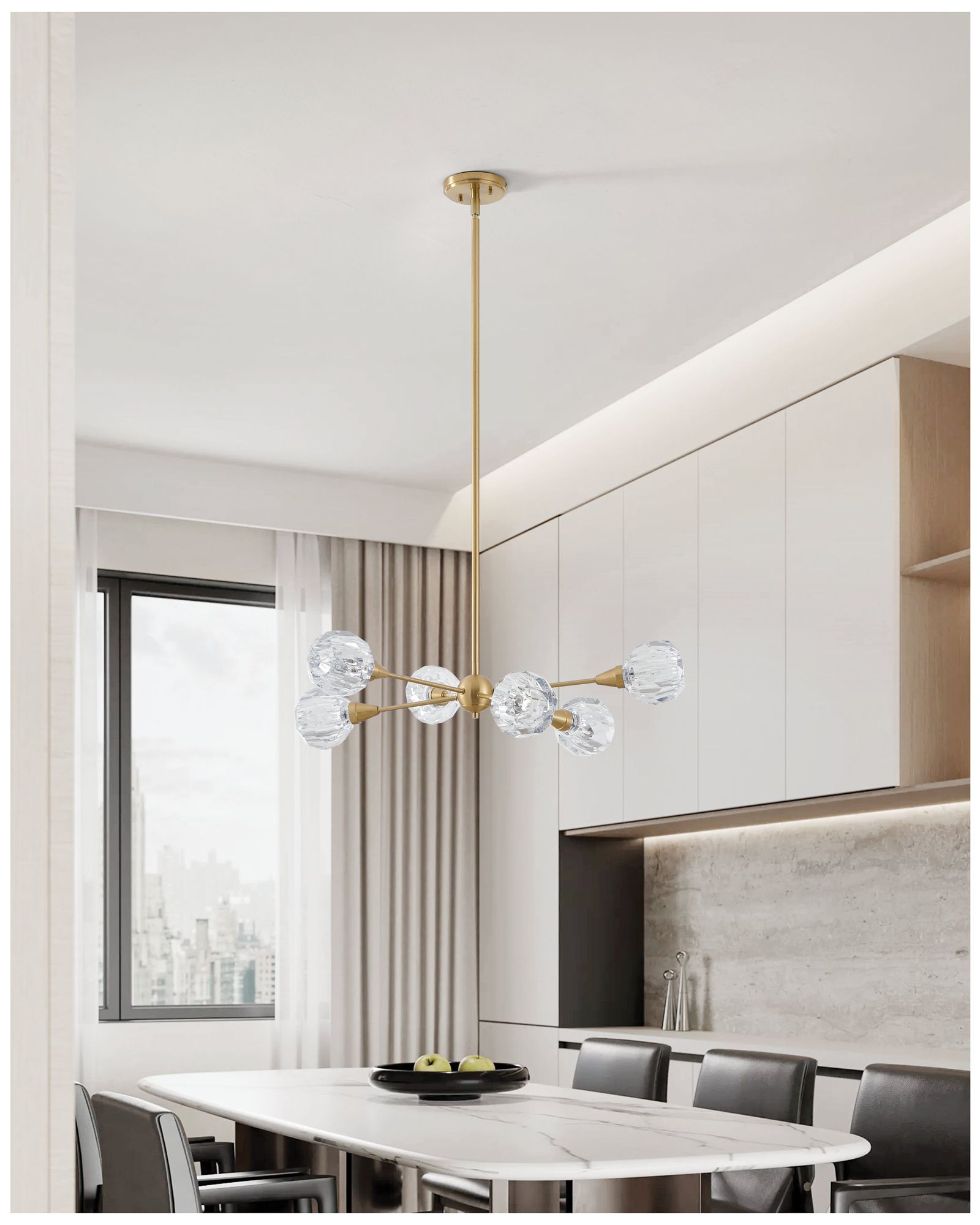 Image 6 Thesis Helena 32" 6 Light Brushed Gold Chandelier with Clear Acrylic Shades more views