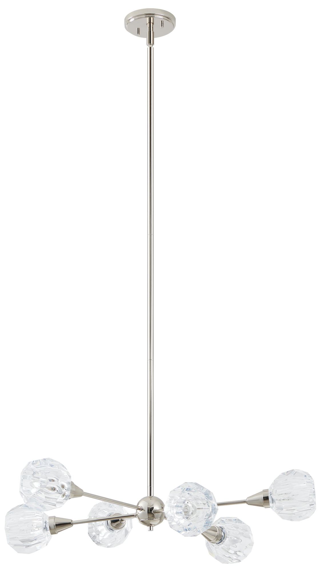 Thesis Helena 32" 6 Light Polished Nickel Chandelier, Clear Acrylic Shades