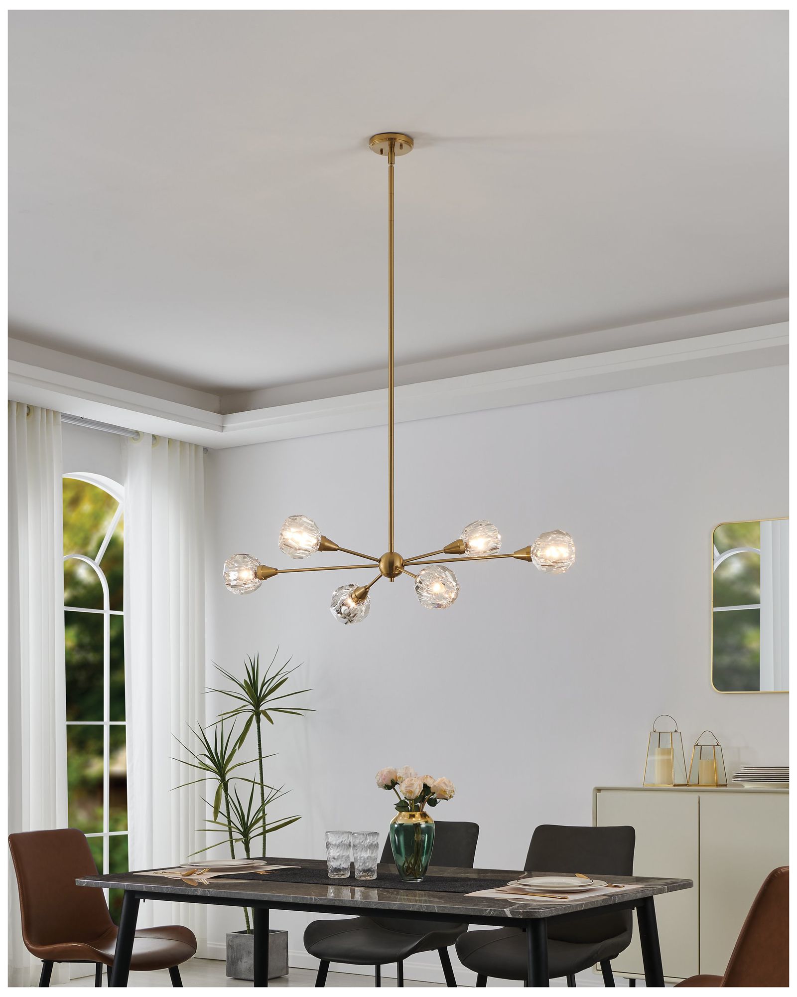 Image 5 Thesis Helena 42" 6 Light Brushed Gold Chandelier with Clear Acrylic Shades more views
