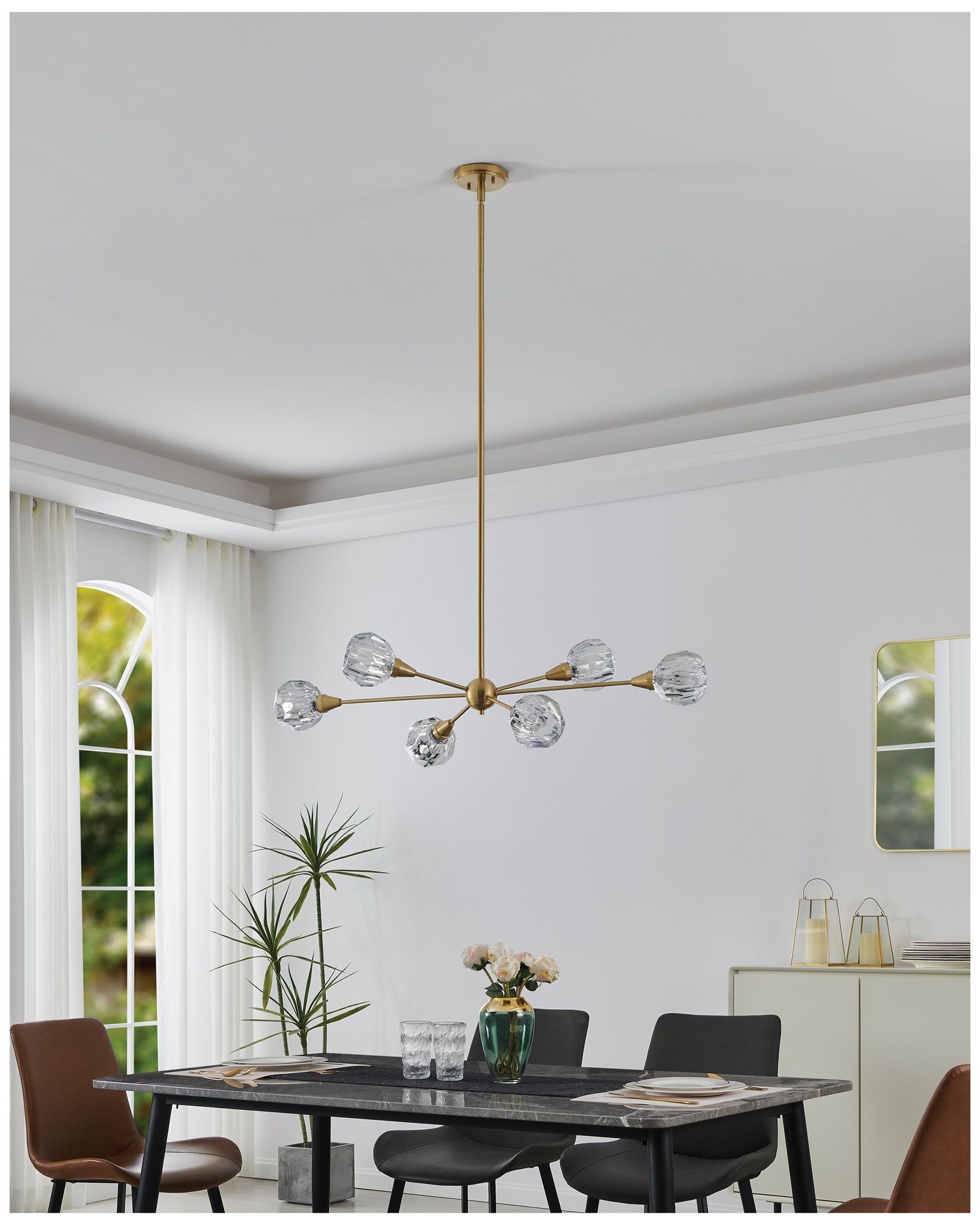 Image 6 Thesis Helena 42" 6 Light Brushed Gold Chandelier with Clear Acrylic Shades more views