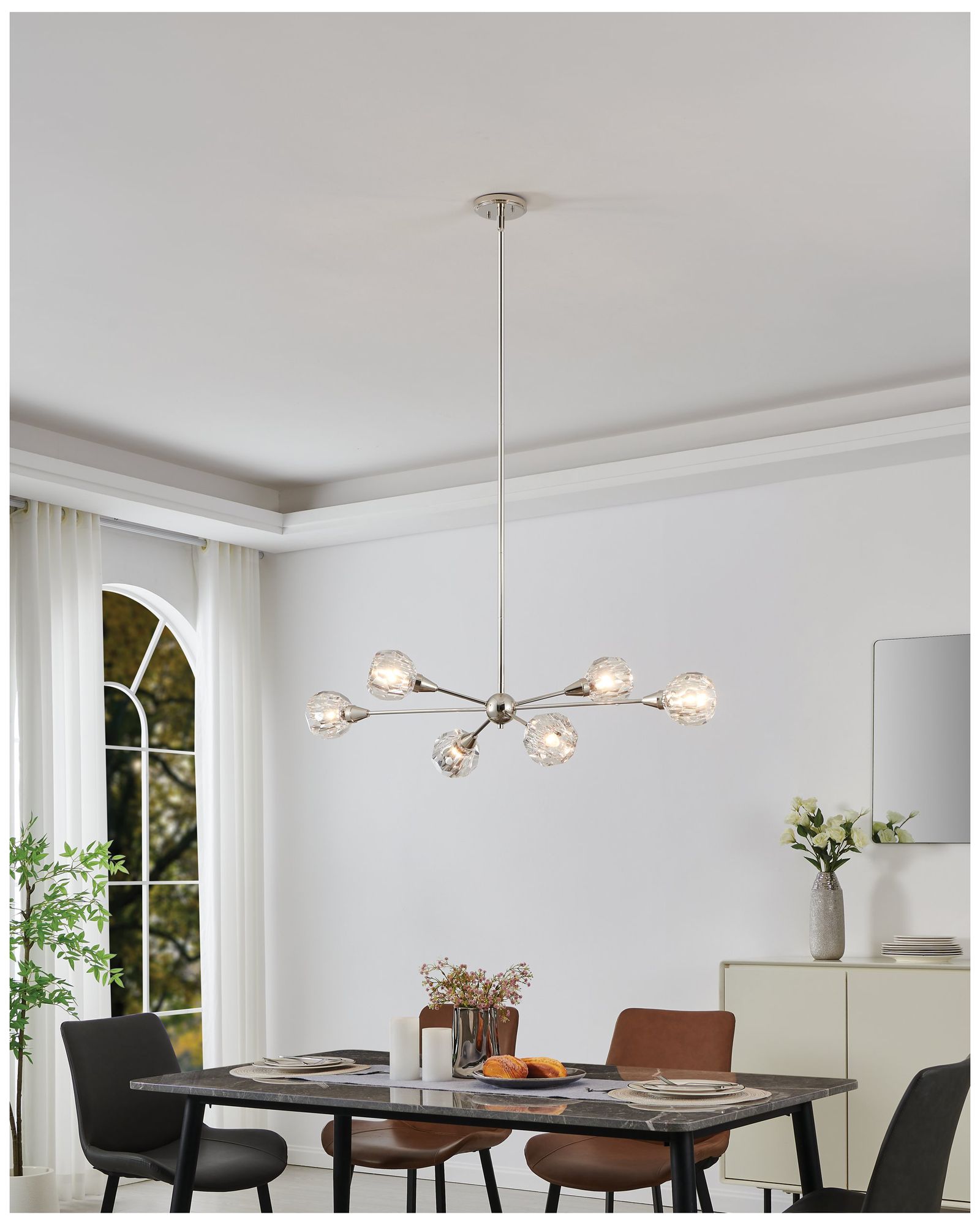 Image 5 Thesis Helena 42" 6 Lt Polished Nickel Chandelier w/ Clear Acrylic Shades more views