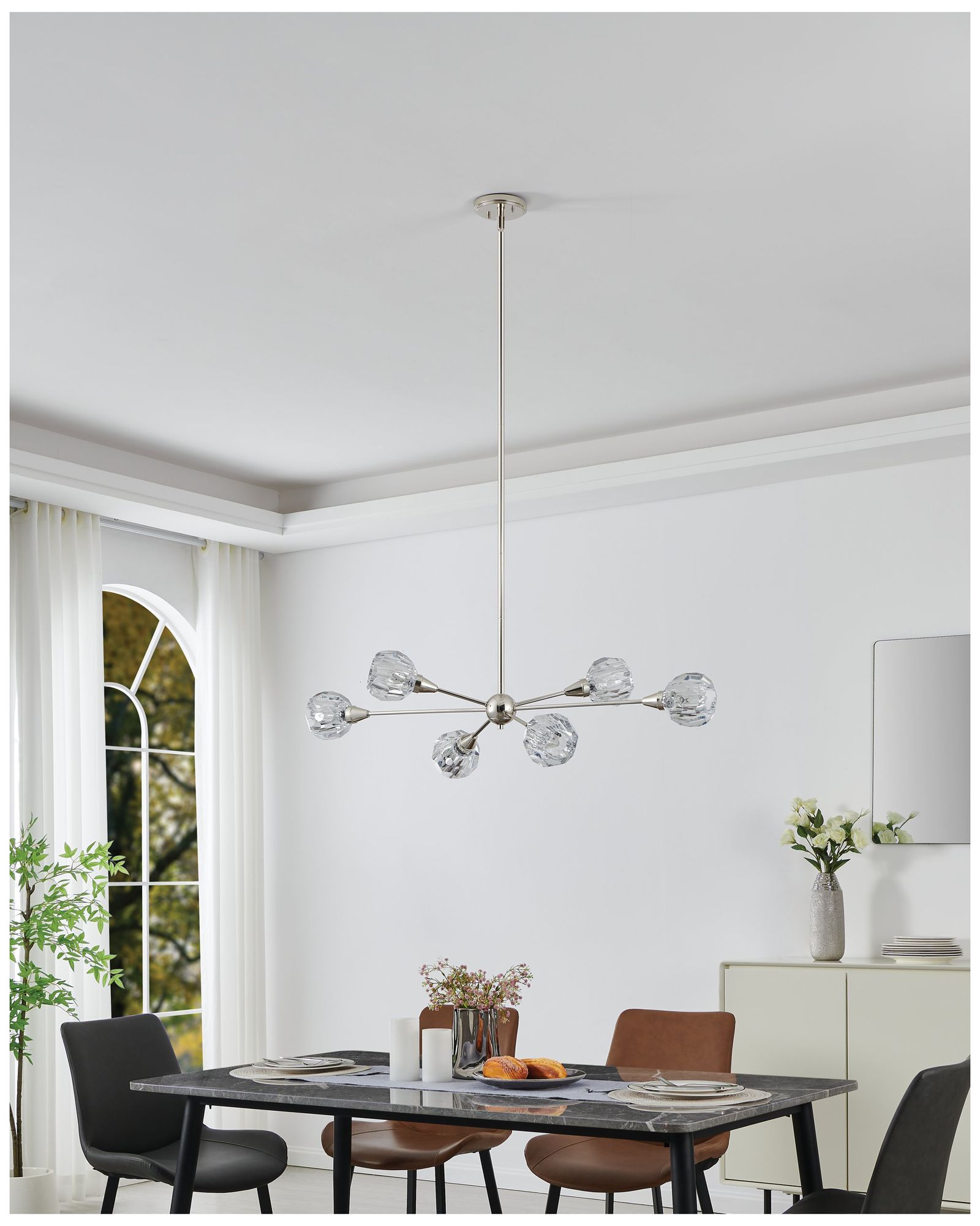 Image 6 Thesis Helena 42" 6 Lt Polished Nickel Chandelier w/ Clear Acrylic Shades more views