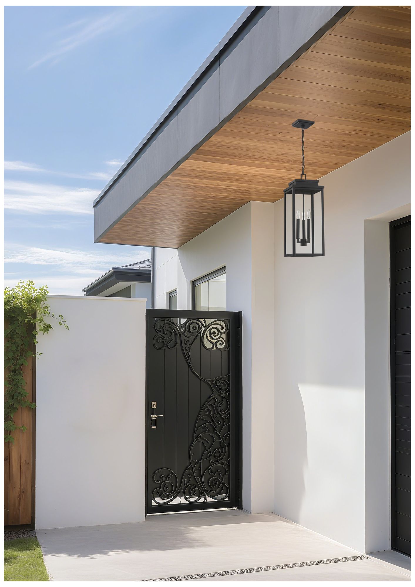 Thesis Hillside 9" 3 Light Black Exterior Pendant Light w/ Clear Glass