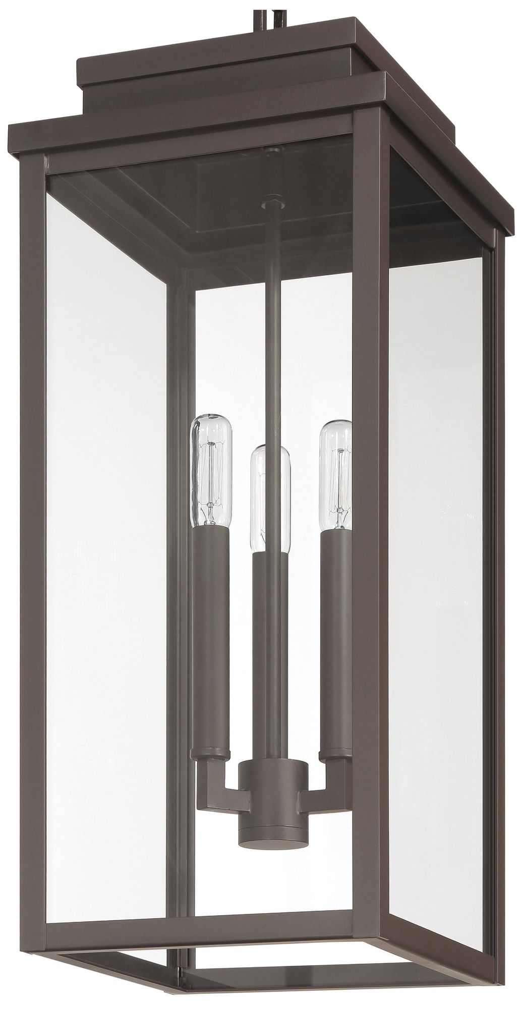Image 4 Thesis Hillside 9 in. 3 Lt Dark Bronze Exterior Pendant Light, Clear Glass more views